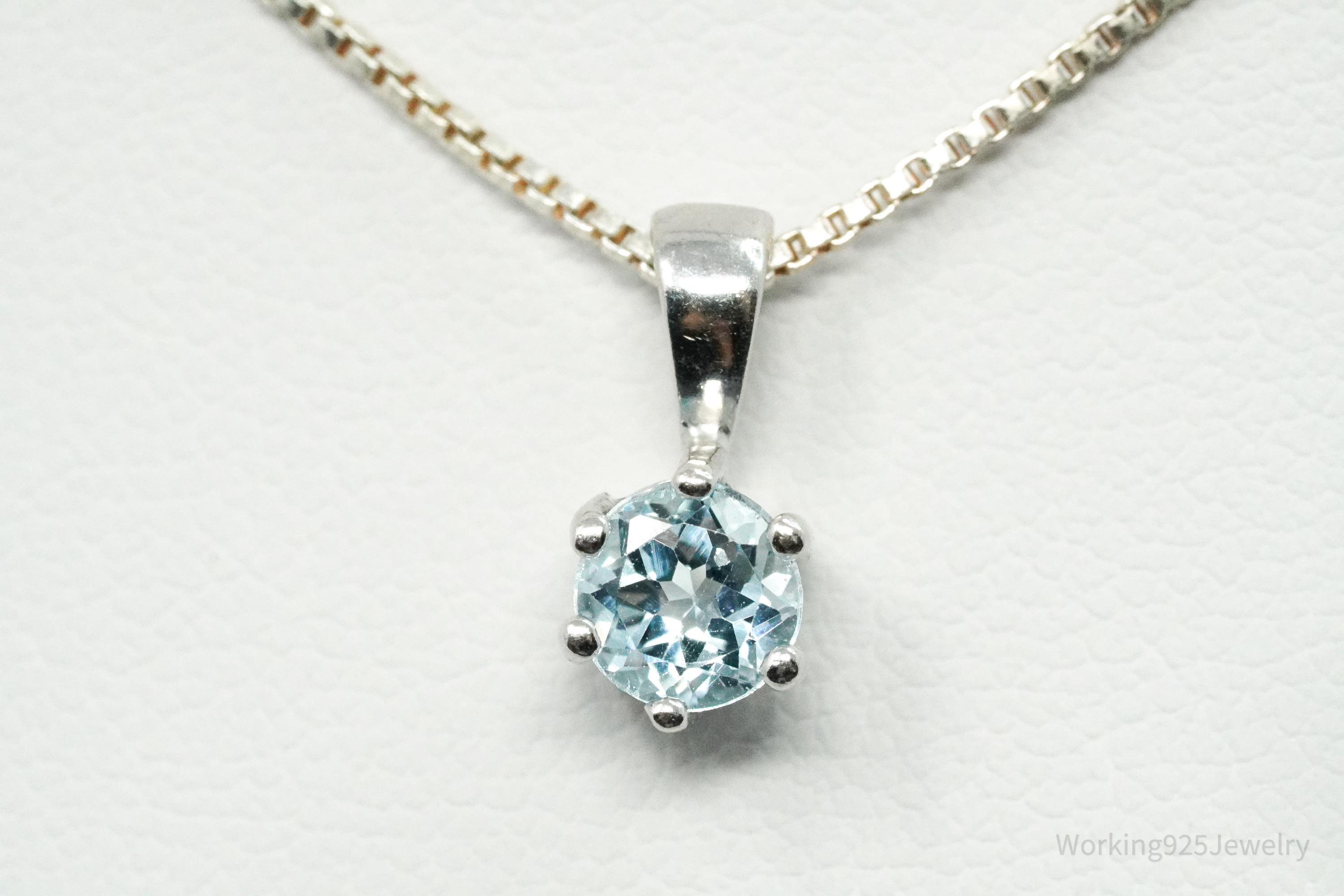 Vintage RJ Blue Topaz Sterling Silver Necklace 18"