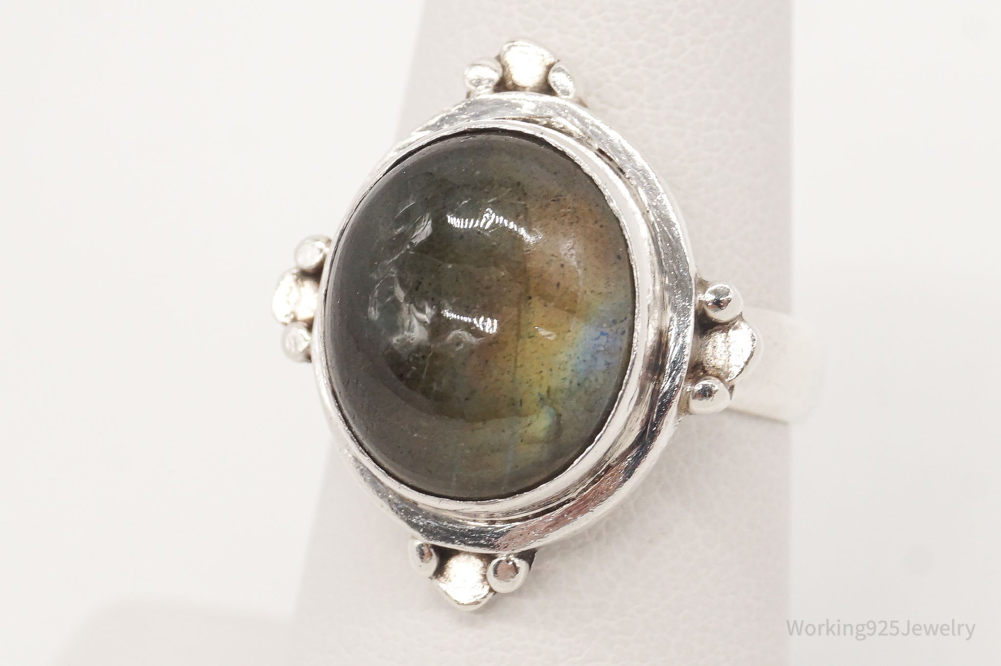 Vintage Large Labradorite Sterling Silver Ring - Size 6.5