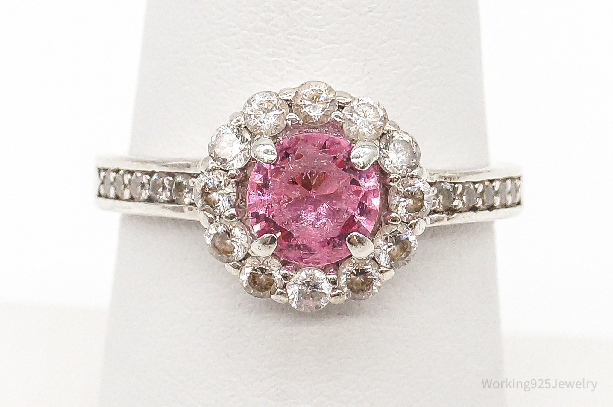 Vintage Pink Topaz Cubic Zirconia Sterling Silver Ring - Size 6.75