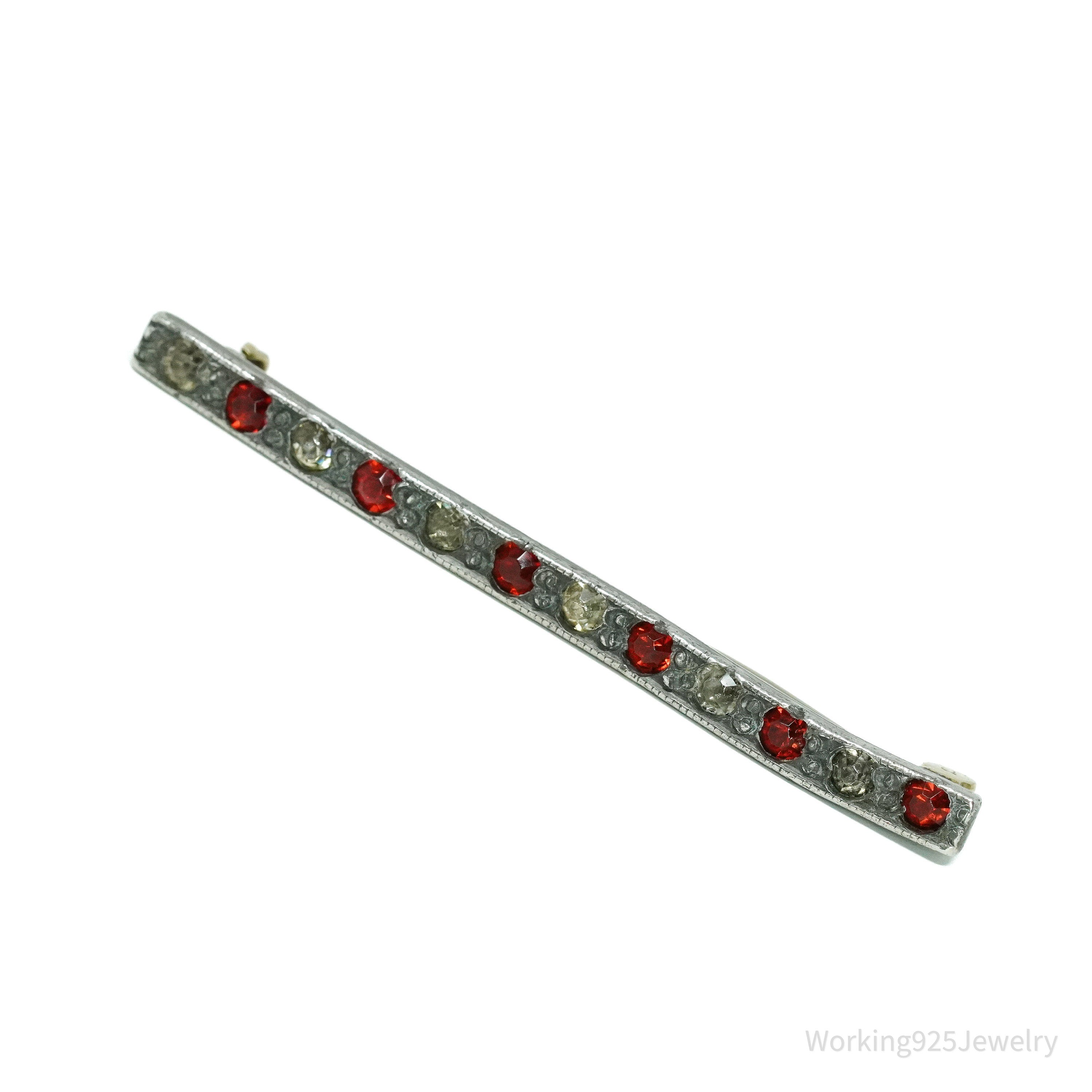 Antique Victorian French Paste Stones Silver Brooch Pin Bar