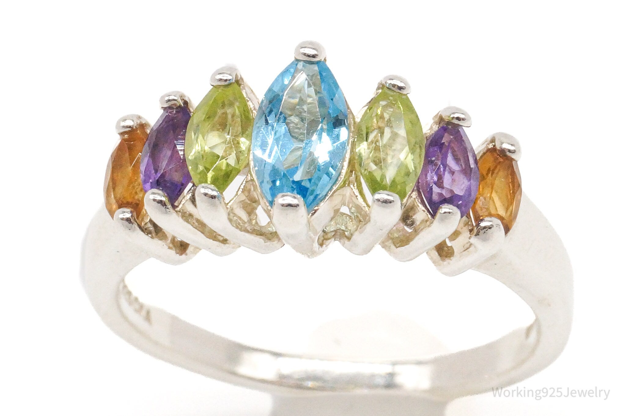 Vintage CNA Multi Gemstone Sterling Silver Ring - Size 9