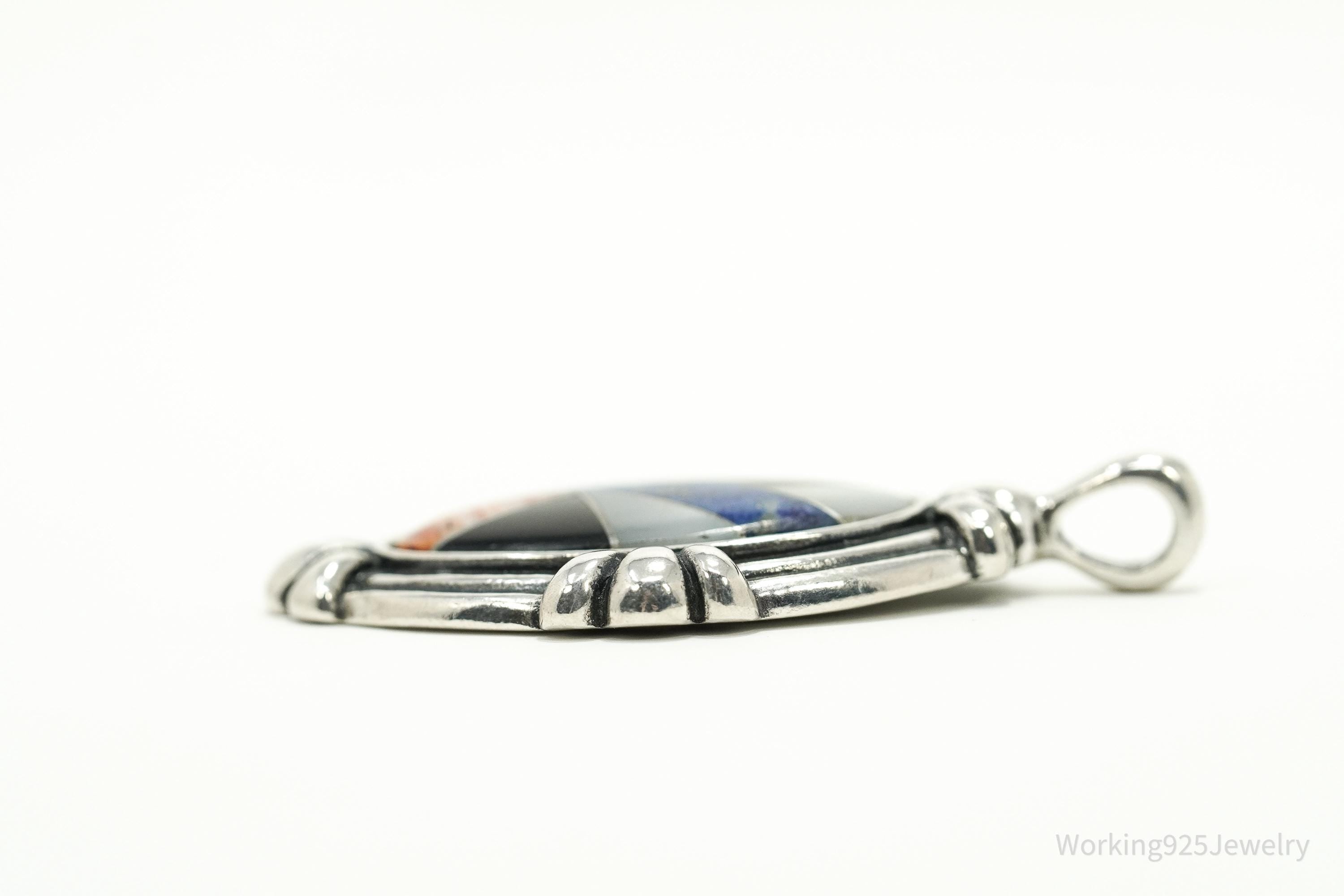 Vintage Designer Carolyn Pollack Multi Gemstone Inlay Sterling Silver Pendant