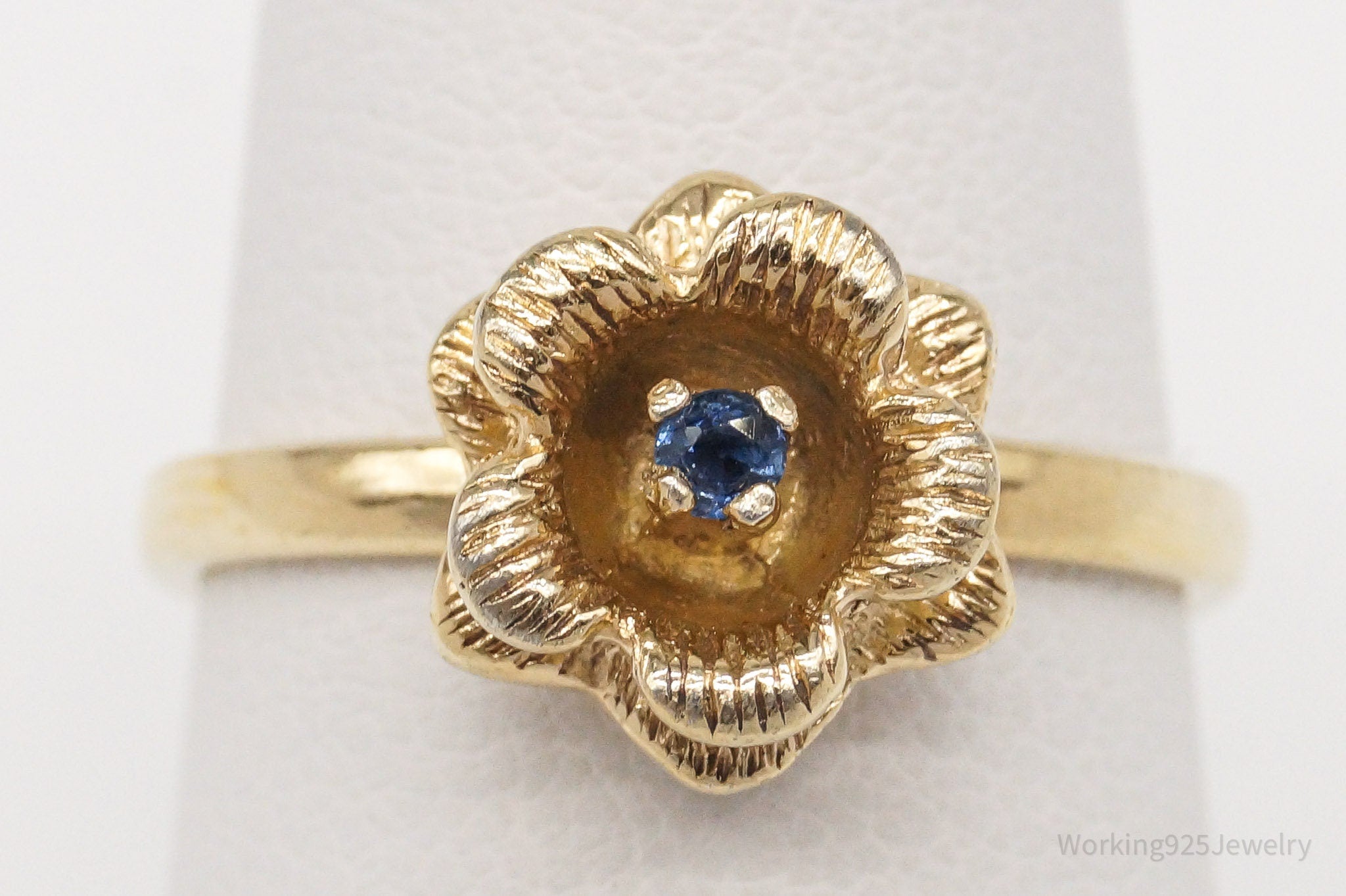 Vintage Vargas Sapphire Flower Gold Vermeil Sterling Silver Ring - Size 7