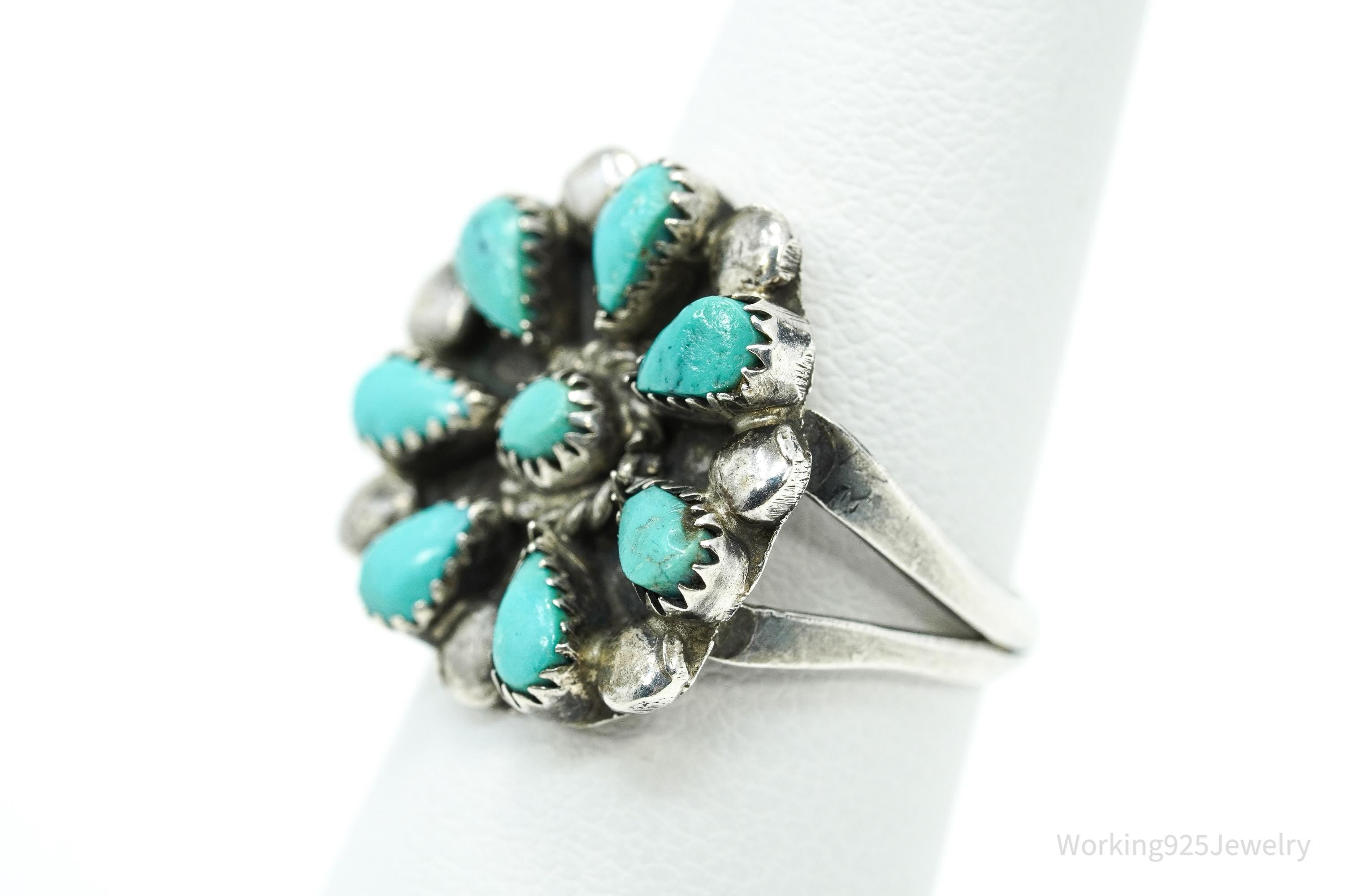 Vintage Native American Turquoise Unsigned Silver Ring - Size 6