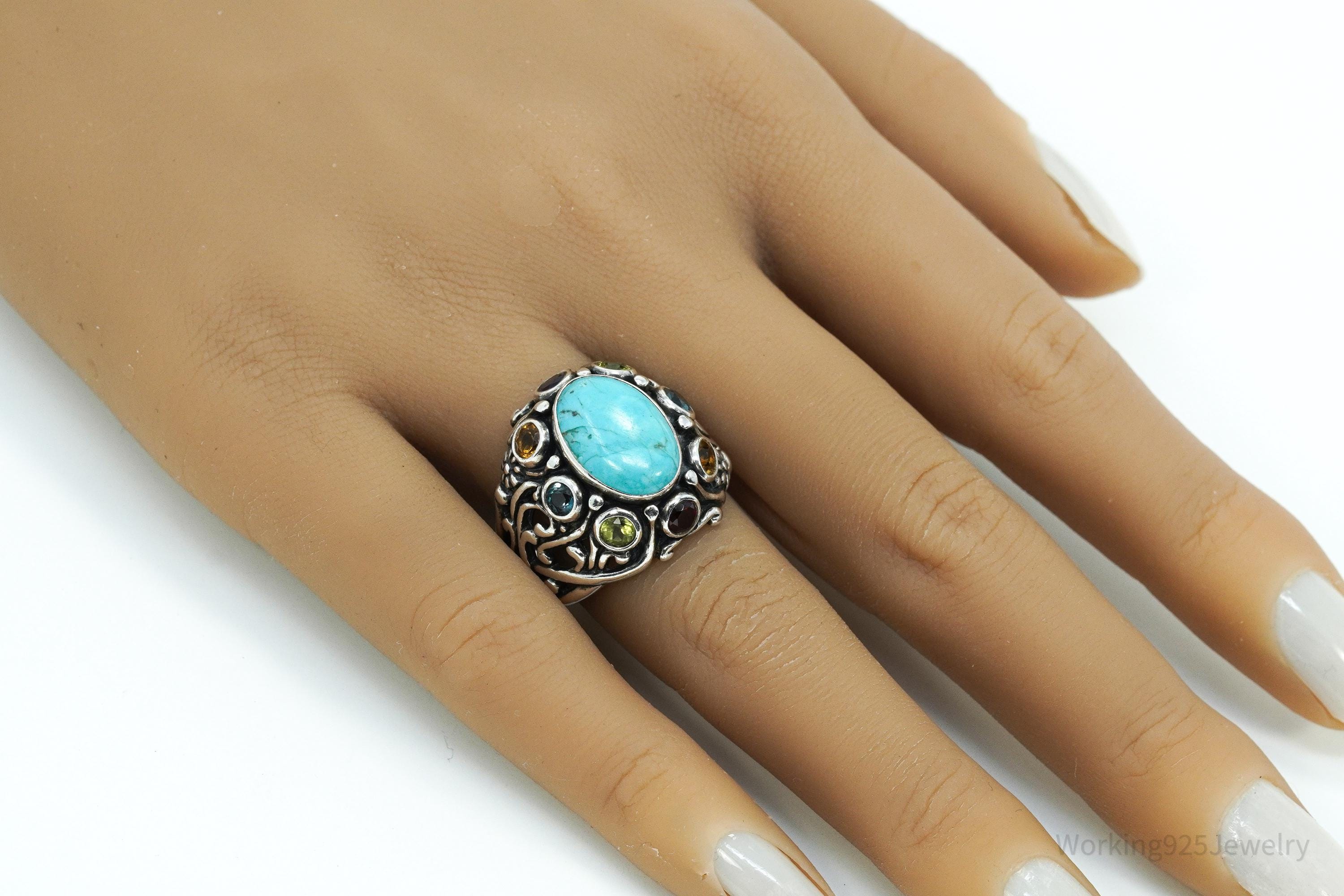 Vintage Native Carolyn Pollack Multi Gemstone Sterling Silver Ring - Size 8