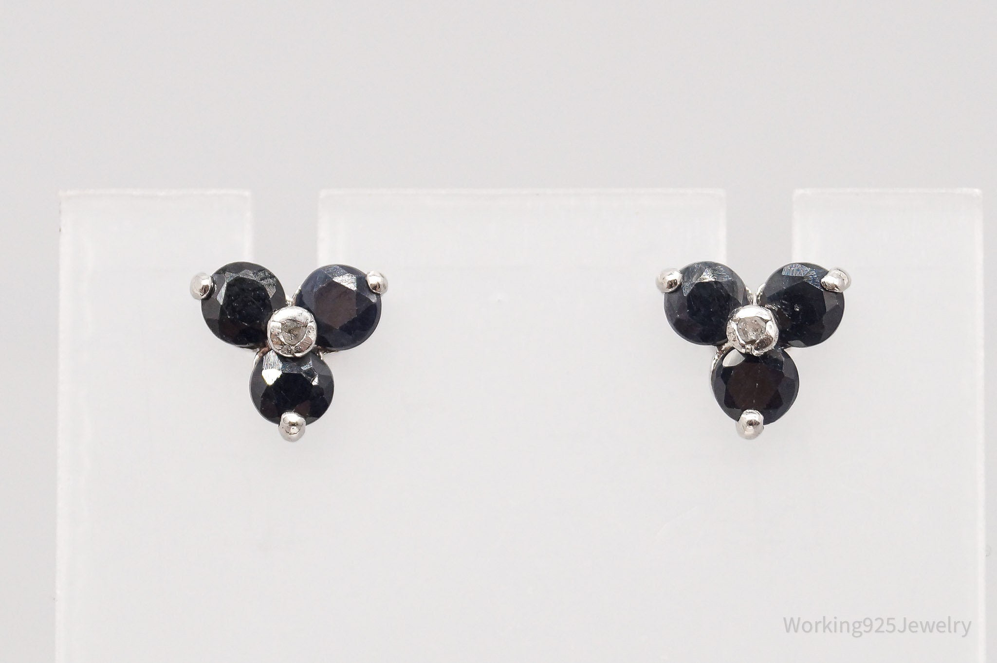 Vintage Sapphire Diamond Sterling Silver Earrings