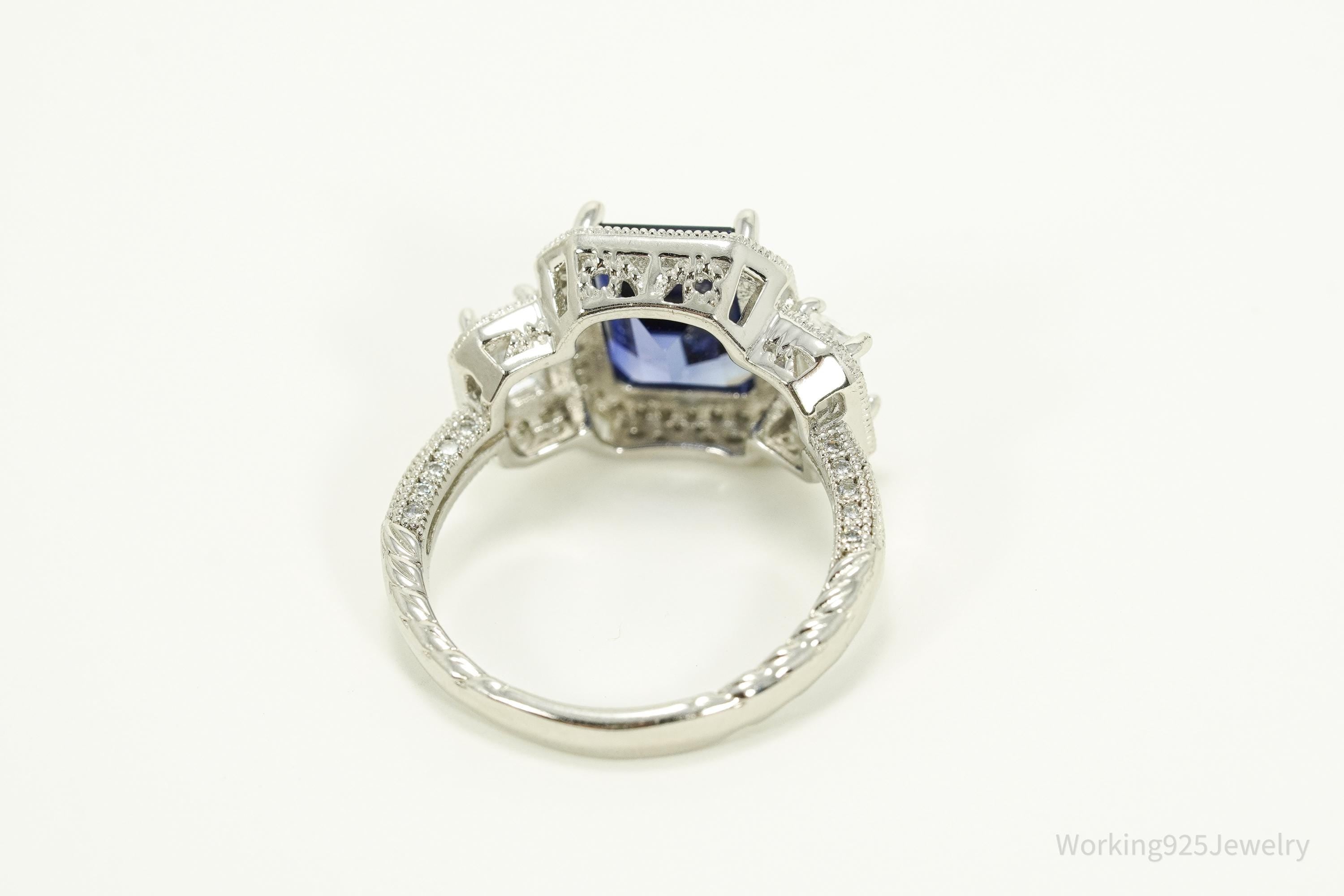 Blue Lab Sapphire & White Cubic Zirconia Sterling Silver Ring - Size 7.25