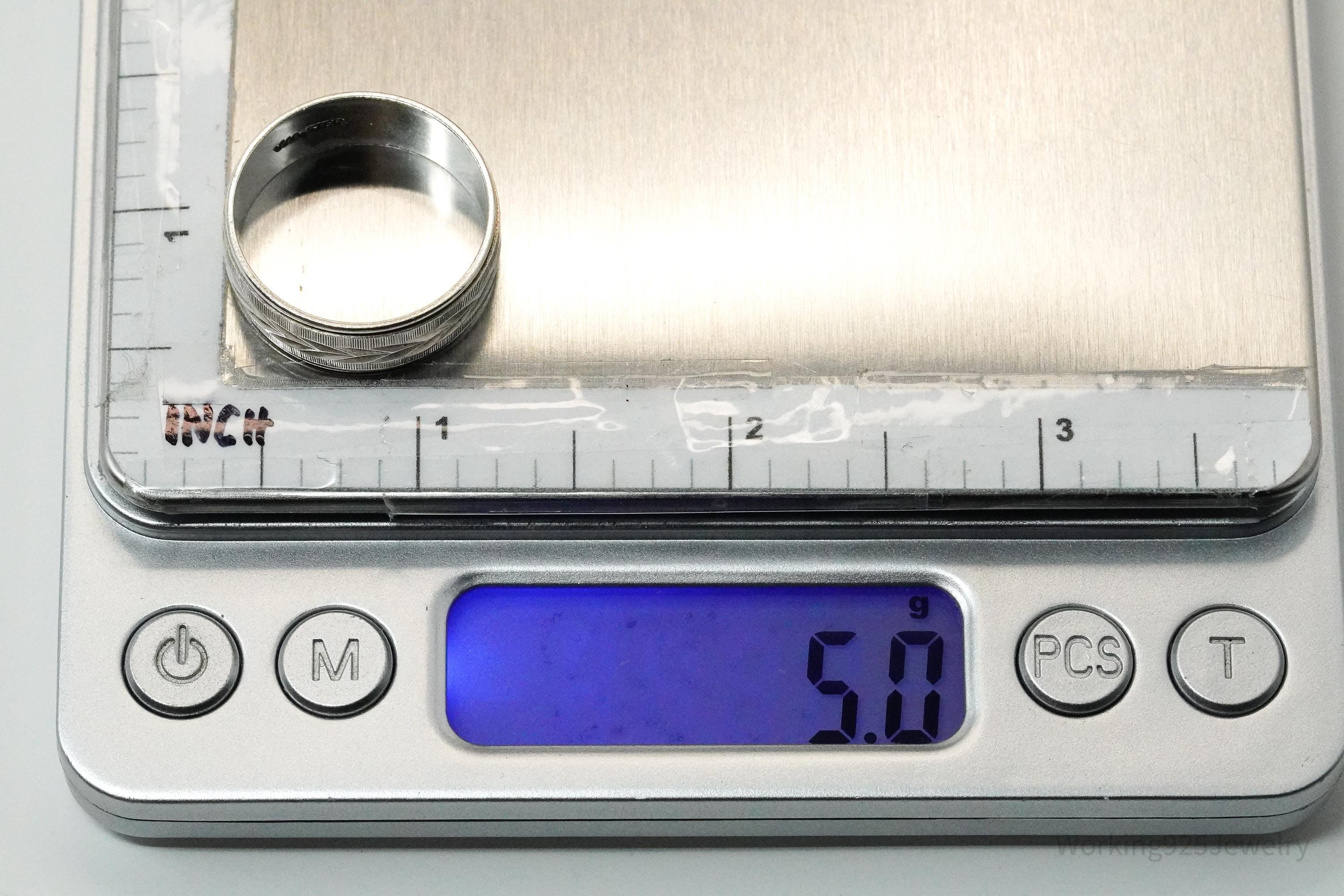 Vintage Designer WM Co Textured Sterling Silver Band Ring - Size 11