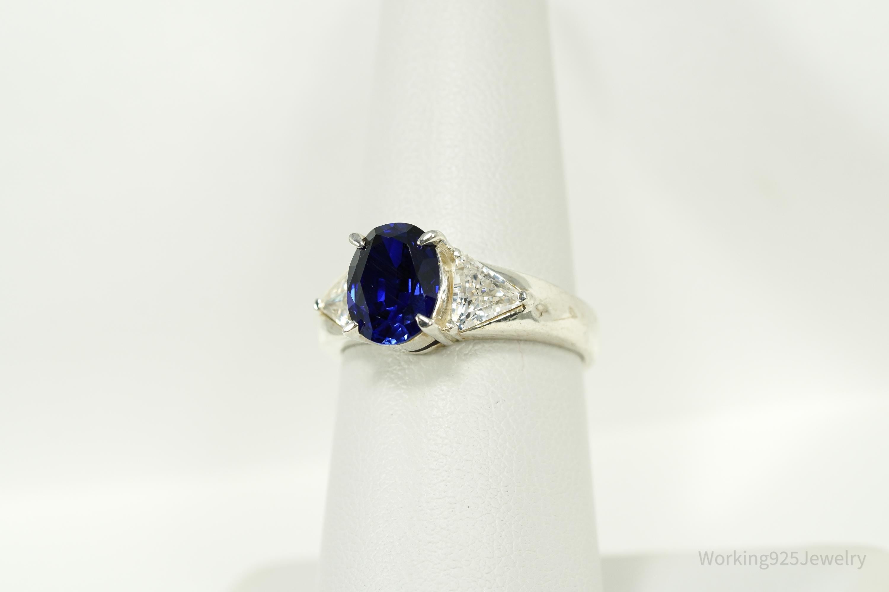Vintage Blue And White Diamonique Cubic Zirconia Sterling Silver Ring - Size 7