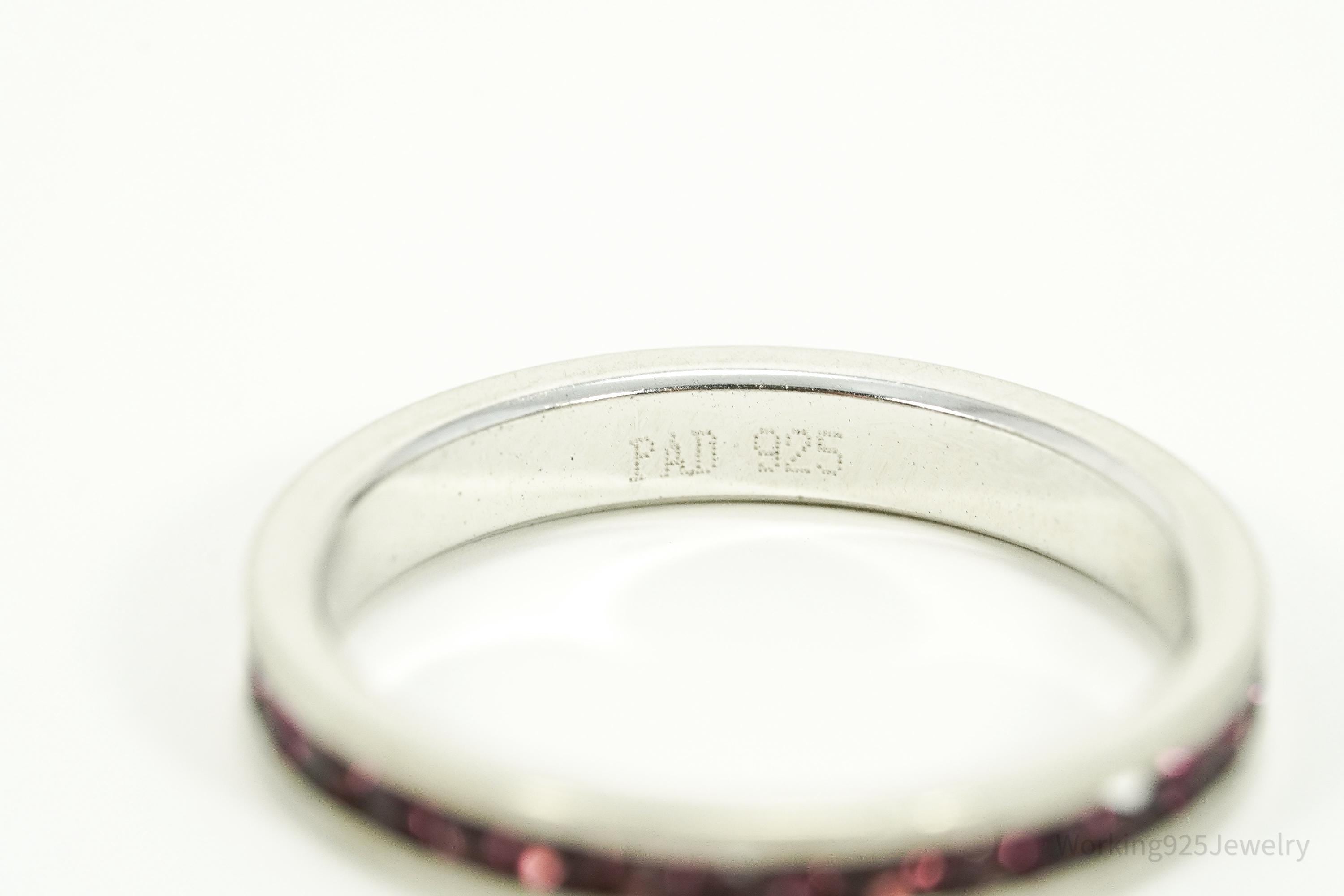Vintage Crystal Sterling Silver Band Ring - Size 7