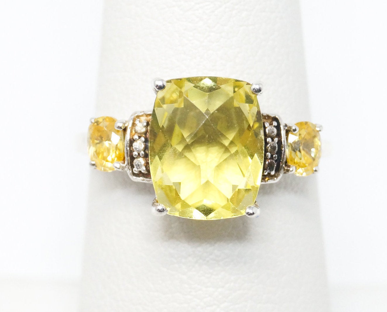 Vintage Lemon Quartz Yellow Cubic Zirconia Sterling Silver Ring - Size 7