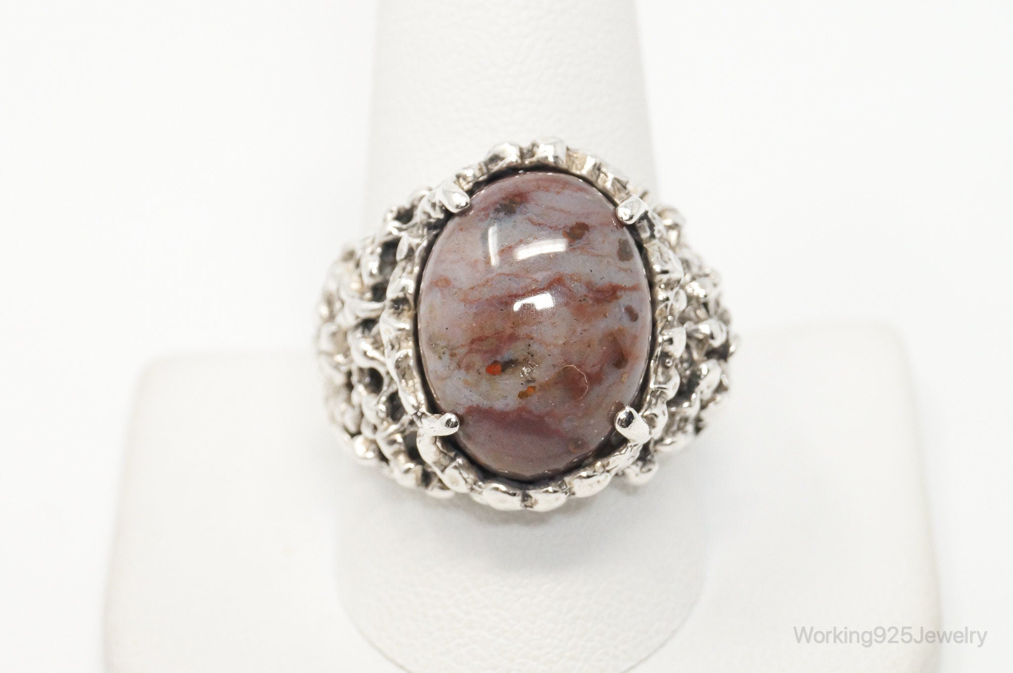 Vintage Unique Jasper Brutalist Sterling Silver Ring - Sz 10.75