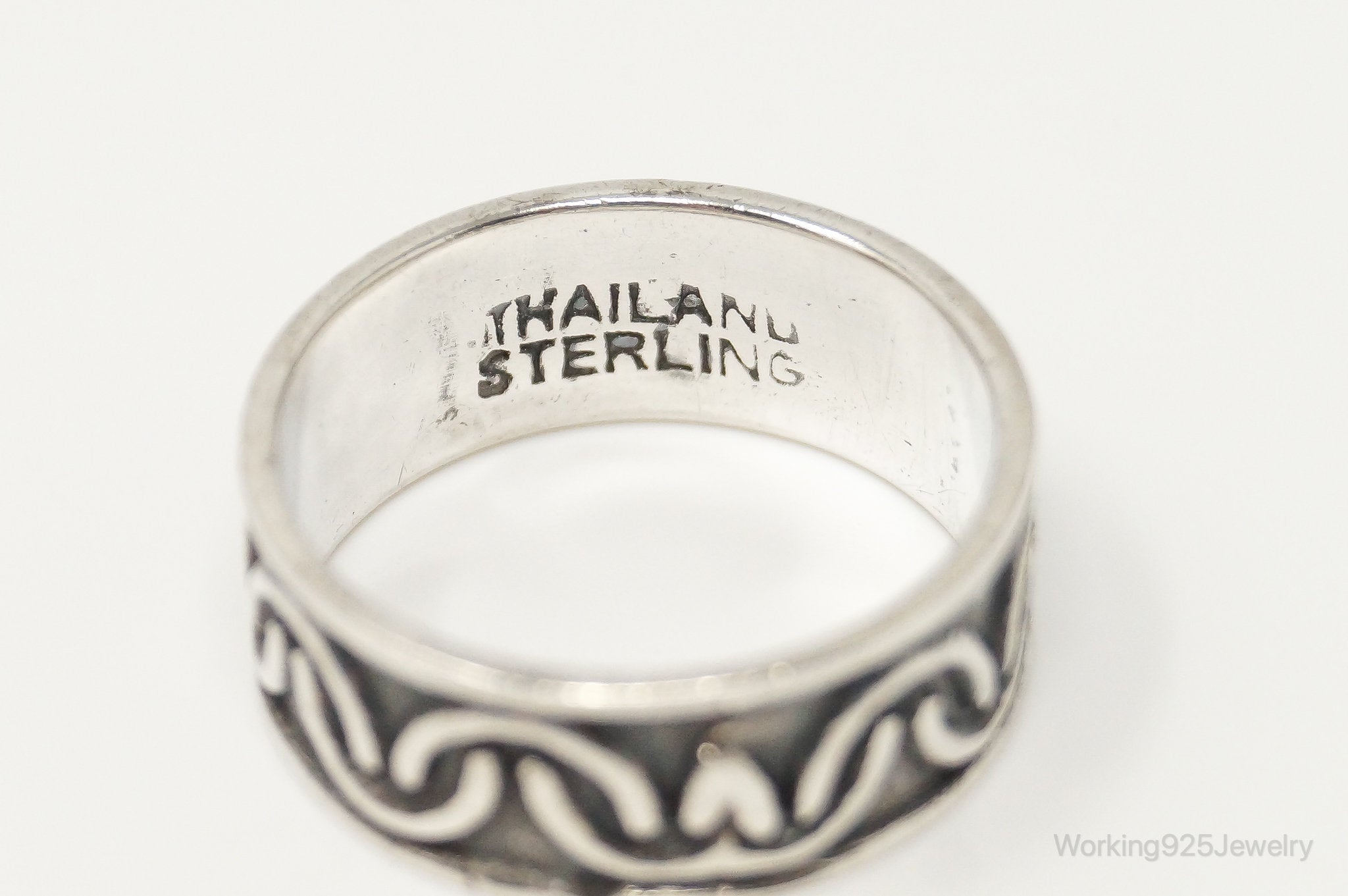 Vintage Thailand Oxidzied Sterling Silver Band Ring - Size 8.5