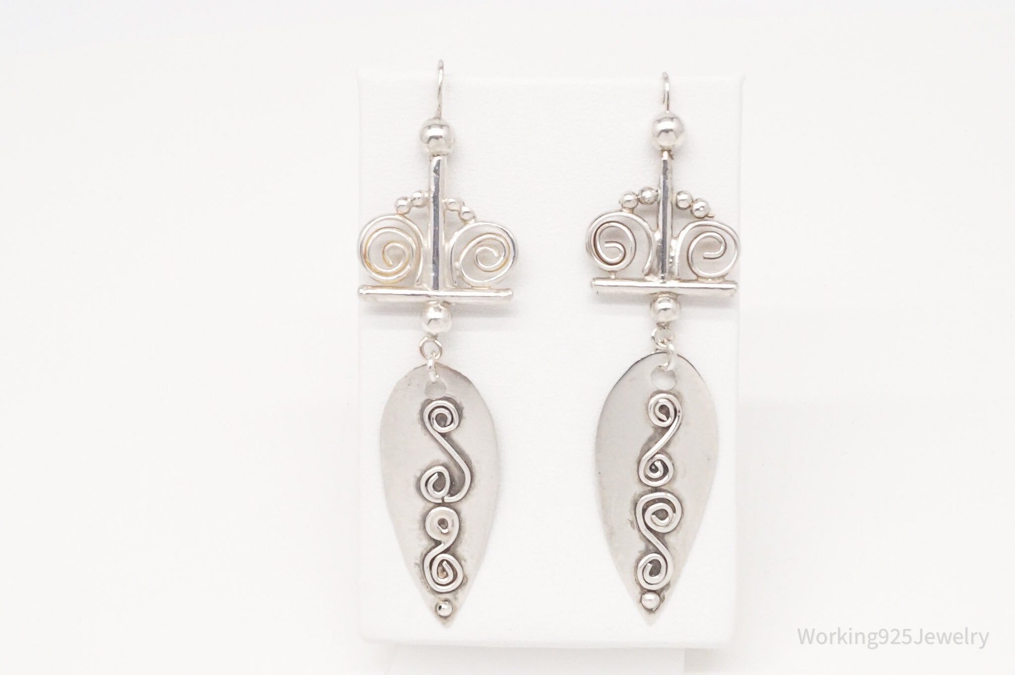 Vintage Long Intricate Silver Earrings