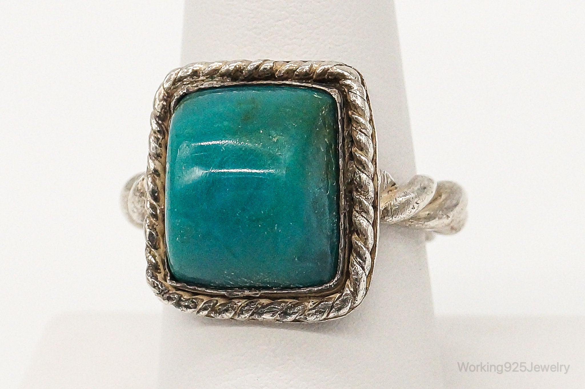 Vintage Modernist Blue Green Gemstone Sterling Silver Ring - Size 7.25