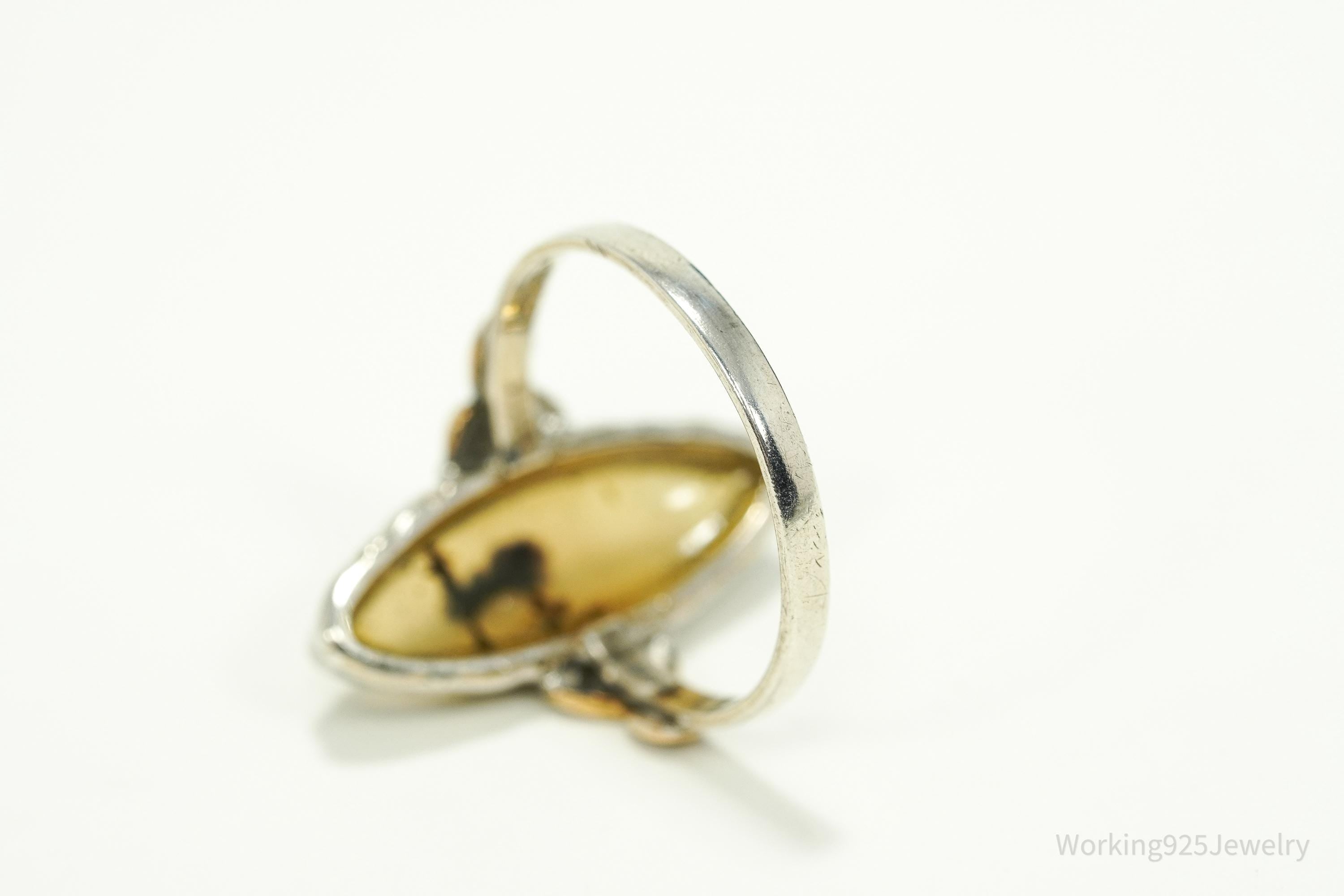 Antique Clark & Coombs 10K Gold Filled Agate Sterling Silver Ring - Size 9.5