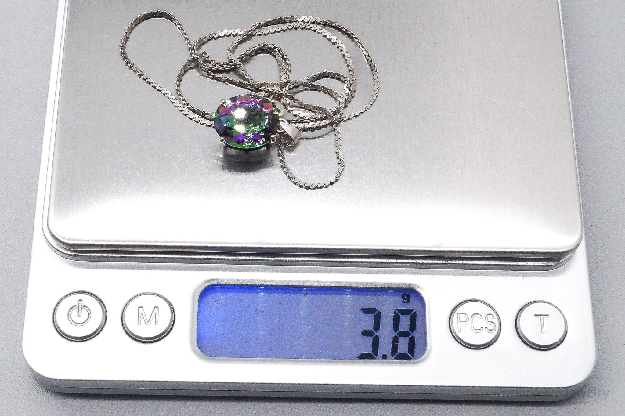 Vintage Large Mystic Topaz Sterling Silver Necklace 18"