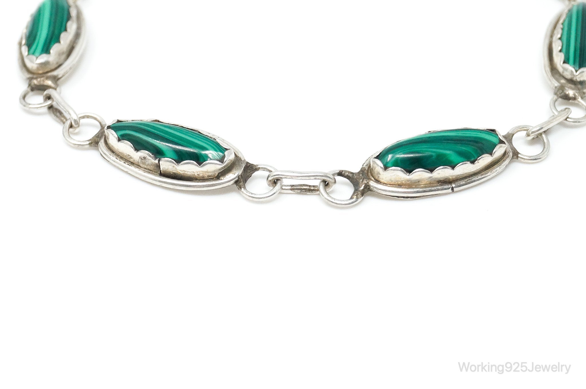 Vintage Native American EYD Handmade Malachite Sterling Silver Bracelet