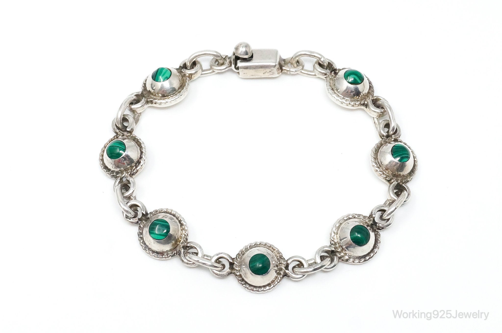 Vintage Mexico Malachite Southwestern Sterling Silver Bracelet