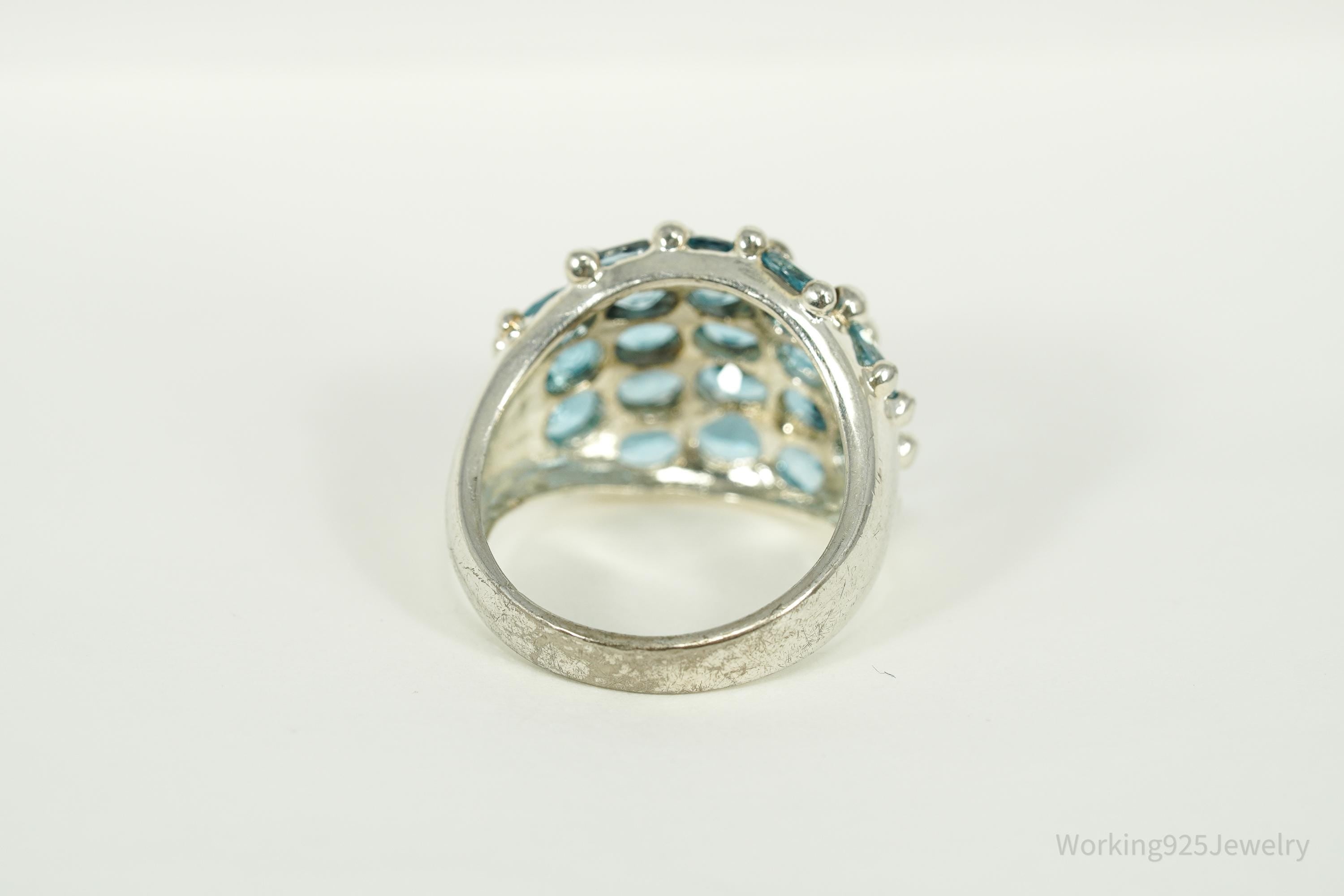 Vintage Blue Topaz Cluster Sterling Silver Ring - Size 6.25