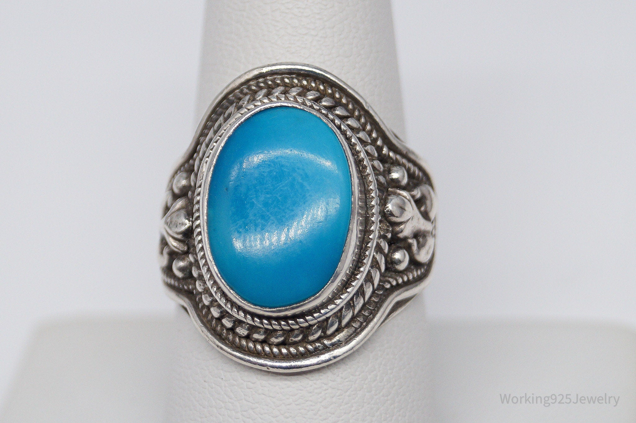 Vintage Turquoise Sterling Silver Ring - Size 8.75