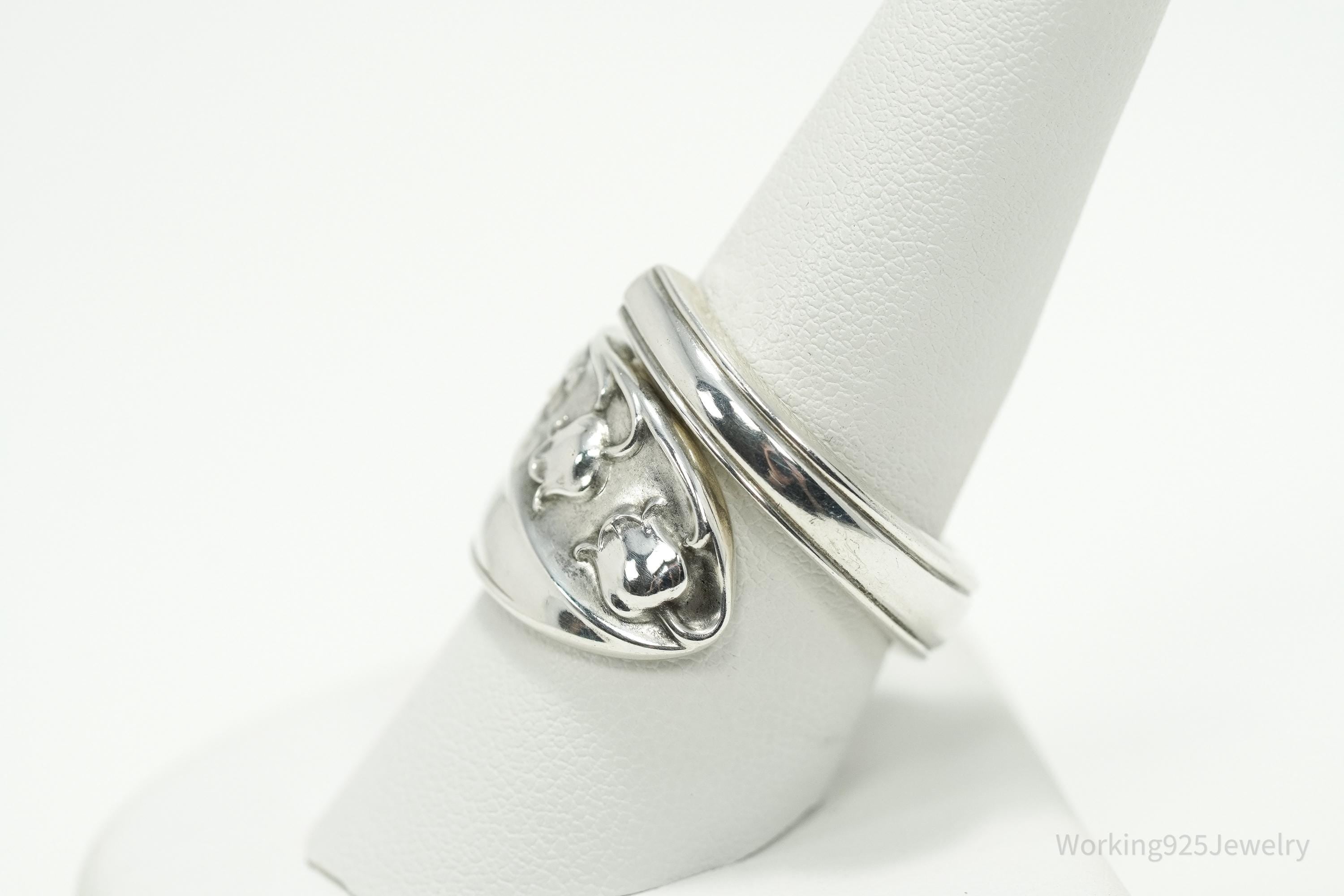 Antique Vintage Lily Of The Valley Sterling Silver Spoon Ring - Size 9.75