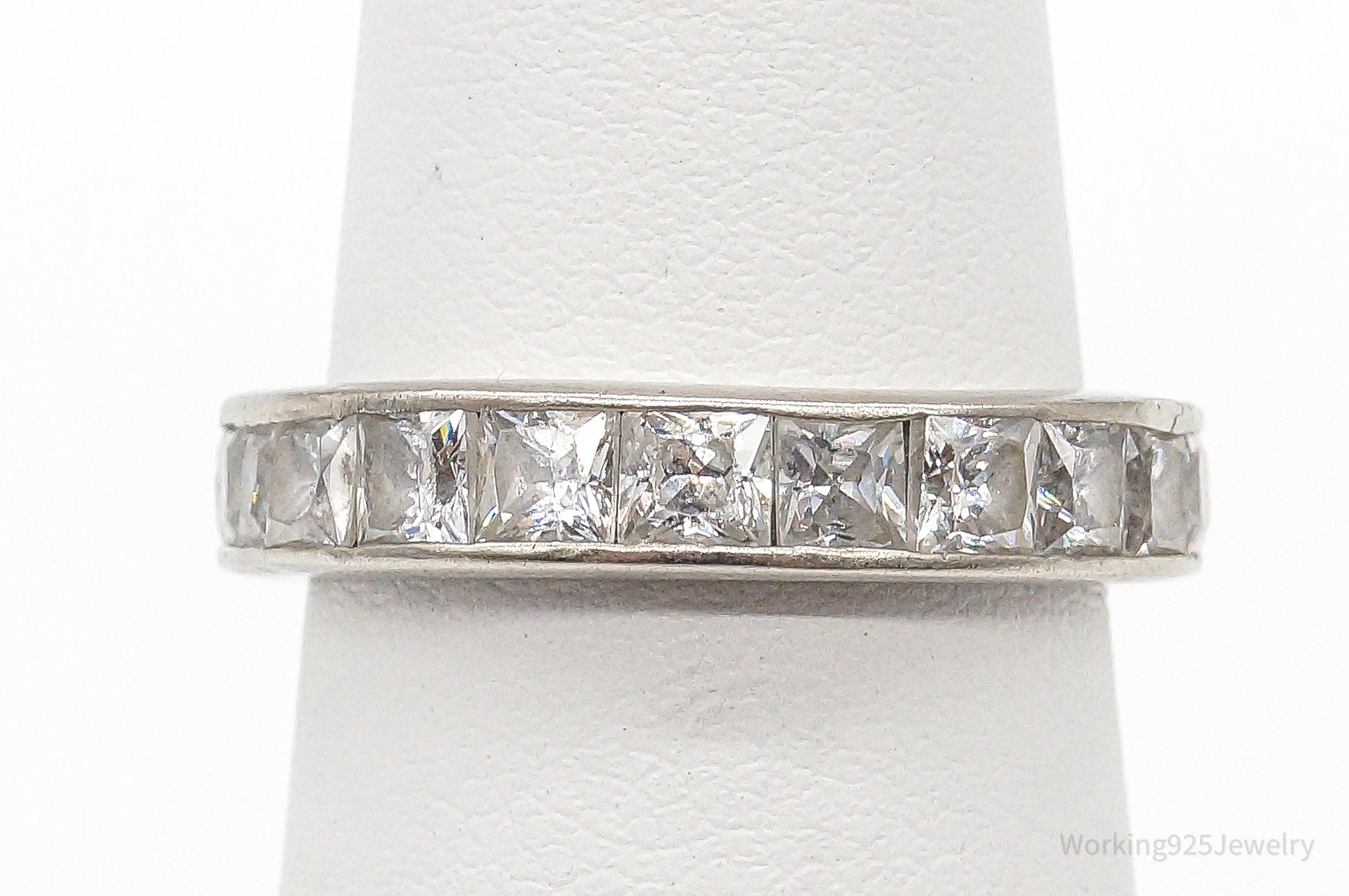 Vintage Eternity Band Cubic Zirconia Sterling Silver Ring - Size 6