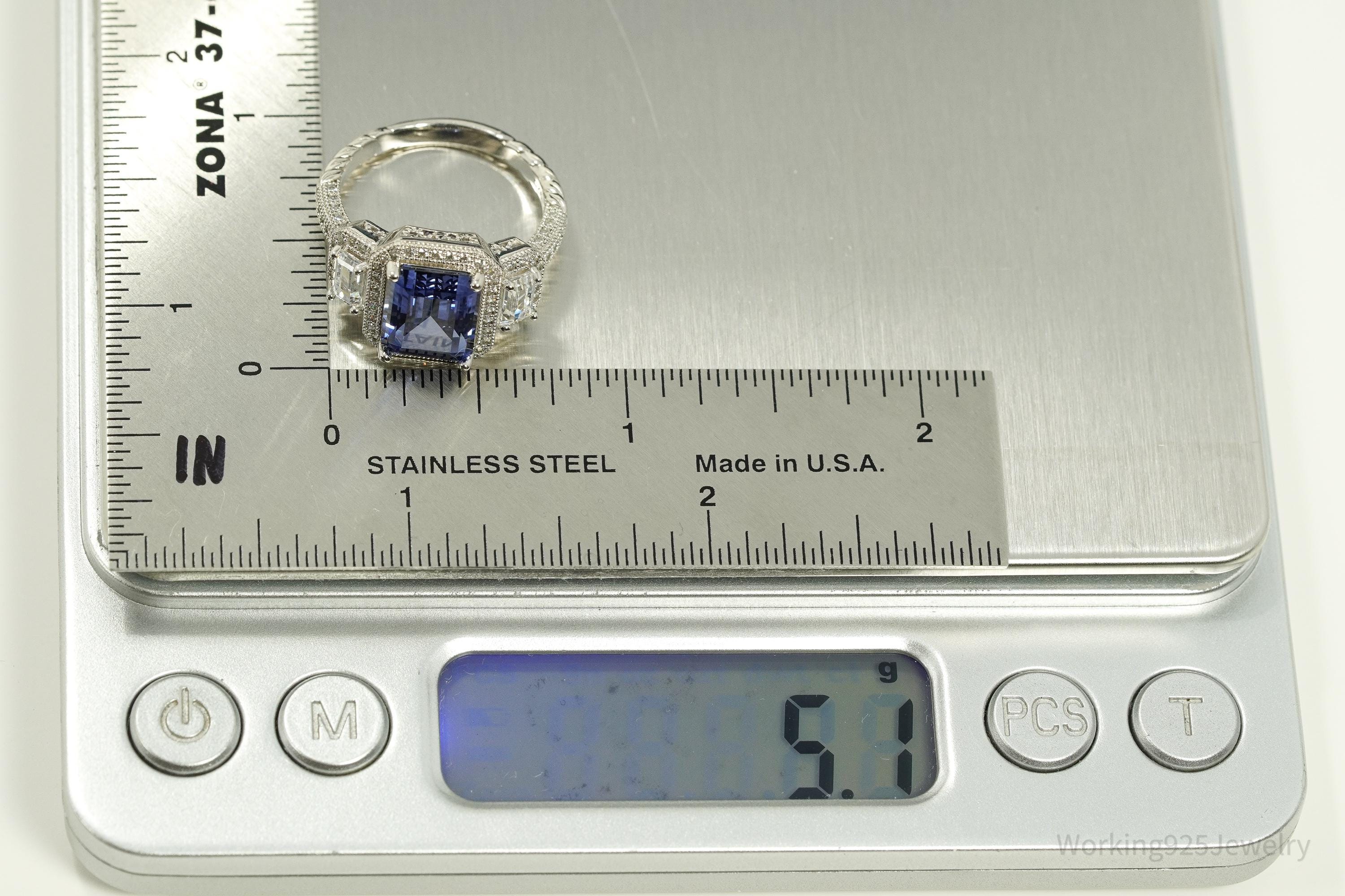 Blue Lab Sapphire & White Cubic Zirconia Sterling Silver Ring - Size 7.25