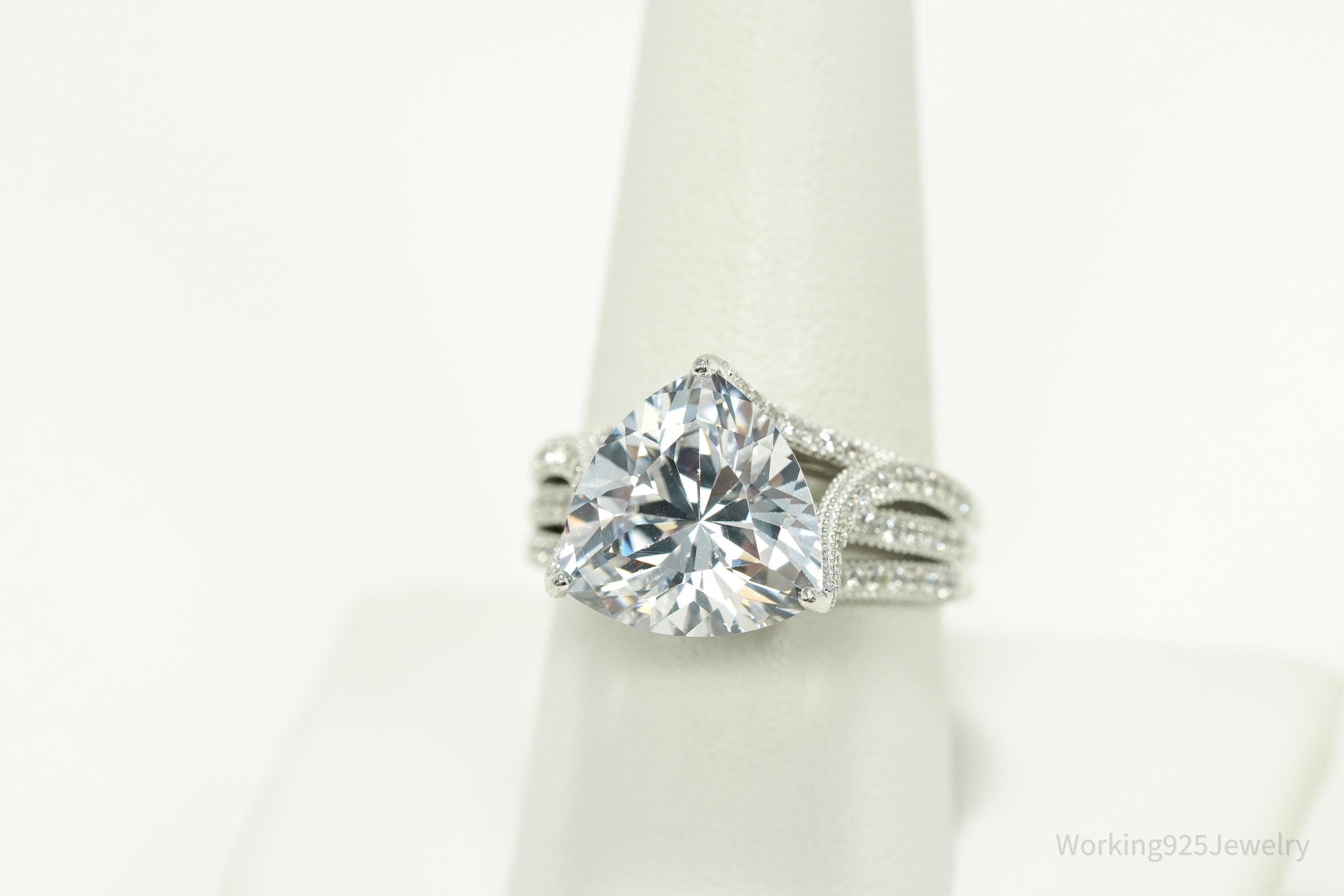 Vintage Large Cubic Zirconia Sterling Silver Ring Size 9