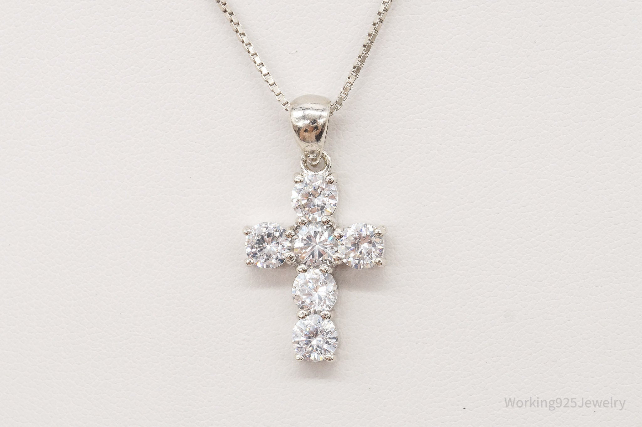 Vintage Cubic Zirconia Cross Sterling Silver Necklace