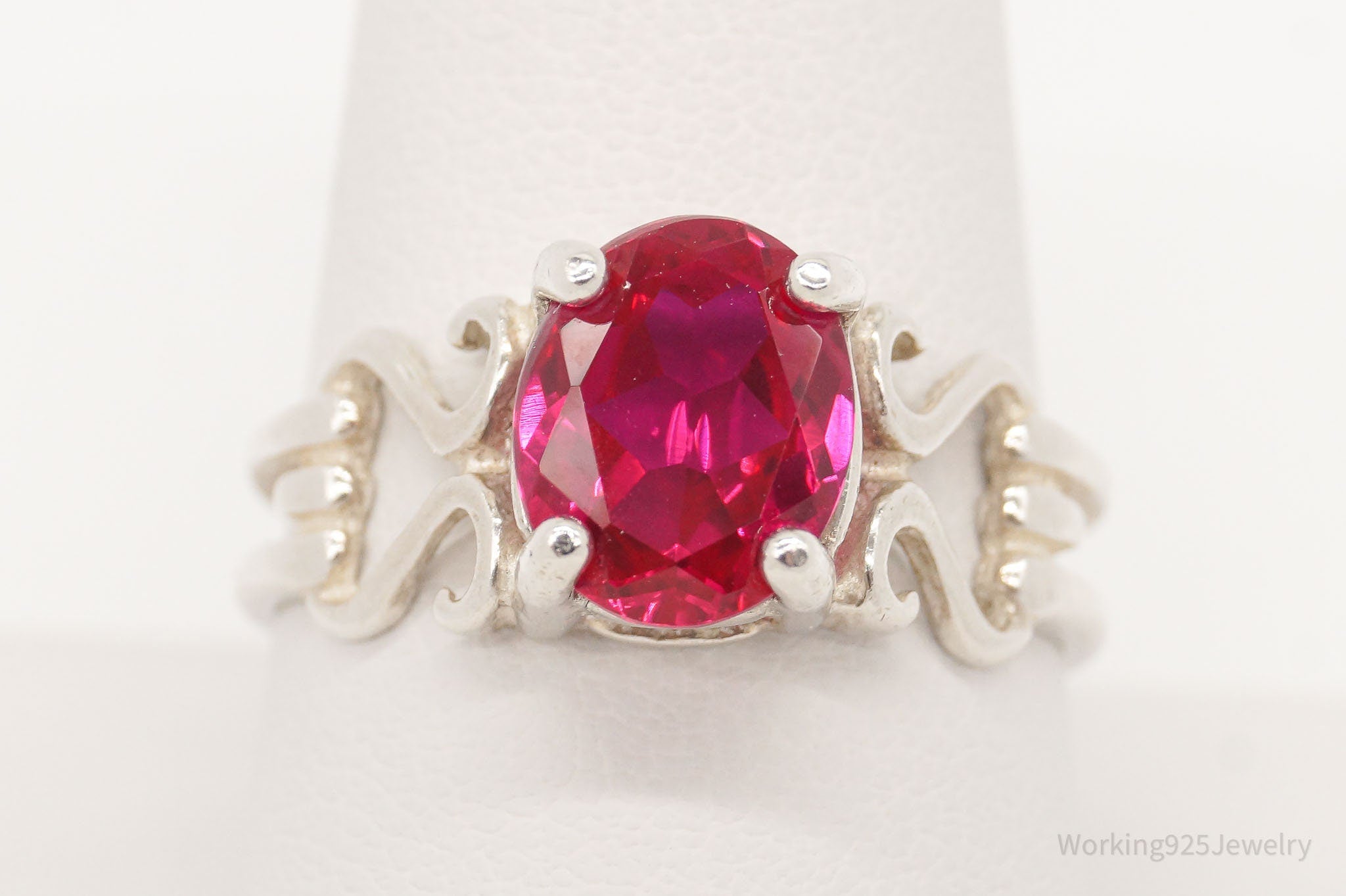 Vintage Ruby Sterling Silver Ring - Size 9.75