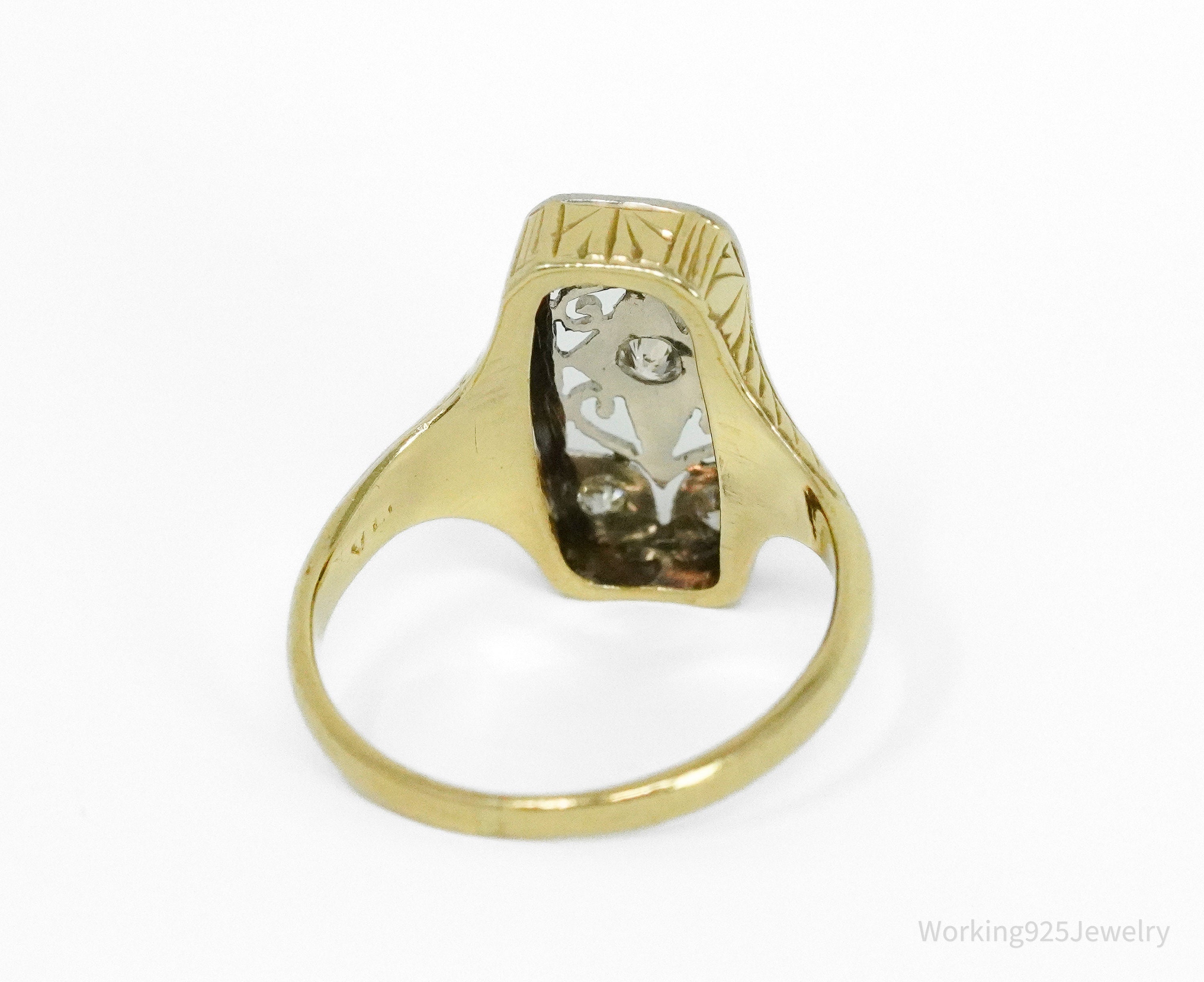 1920s 14k Yellow Gold & Platinum European Cut Diamond Ring - Size 5 1/4