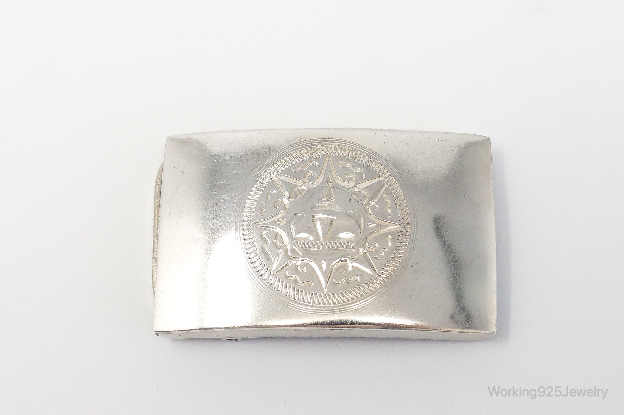 Vintage Mexico Artisan Bertha Aztec Sun God Sterling Silver Belt Buckle