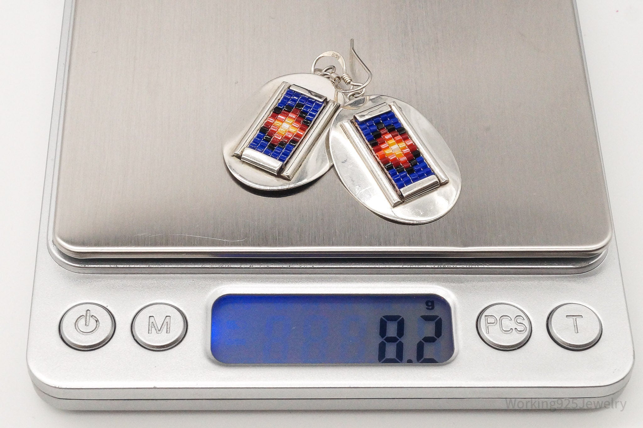 Vintage Native American Bead Inlay Sterling Silver Earrings