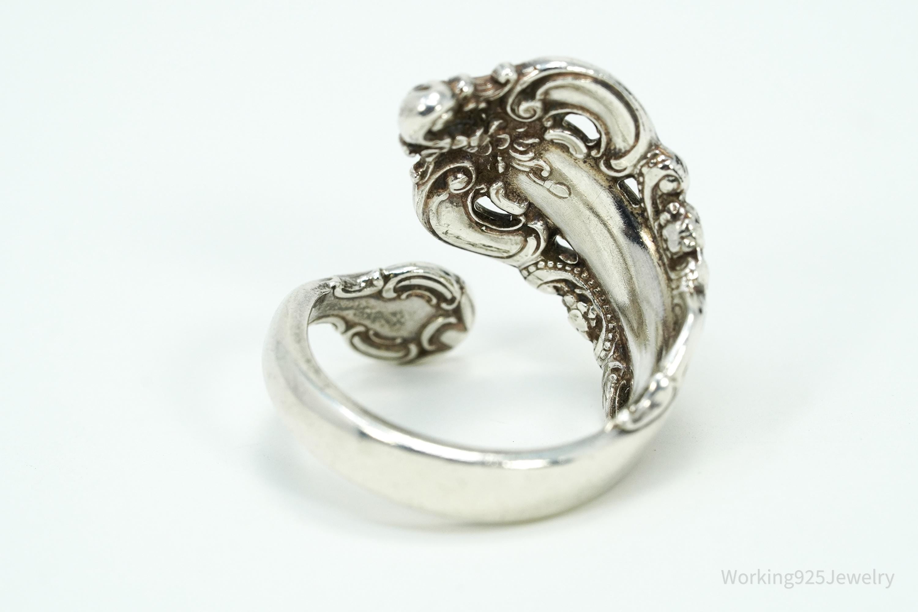 Antique WALLACE Art Nouveau Floral Sterling Silver Spoon Ring - Size 7