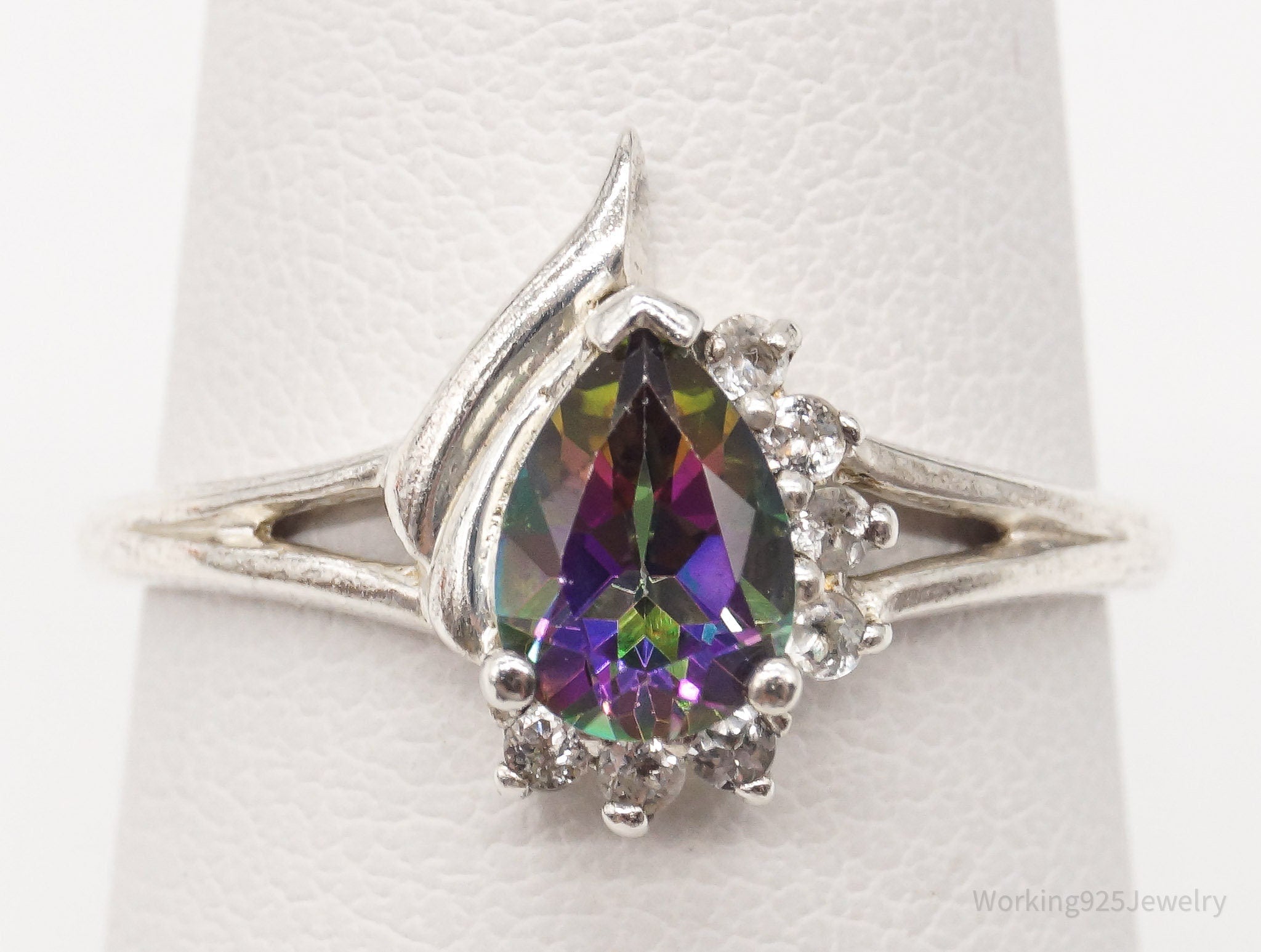 Vintage Mystic Topaz Cubic Zirconia Sterling Silver Ring - Size 7