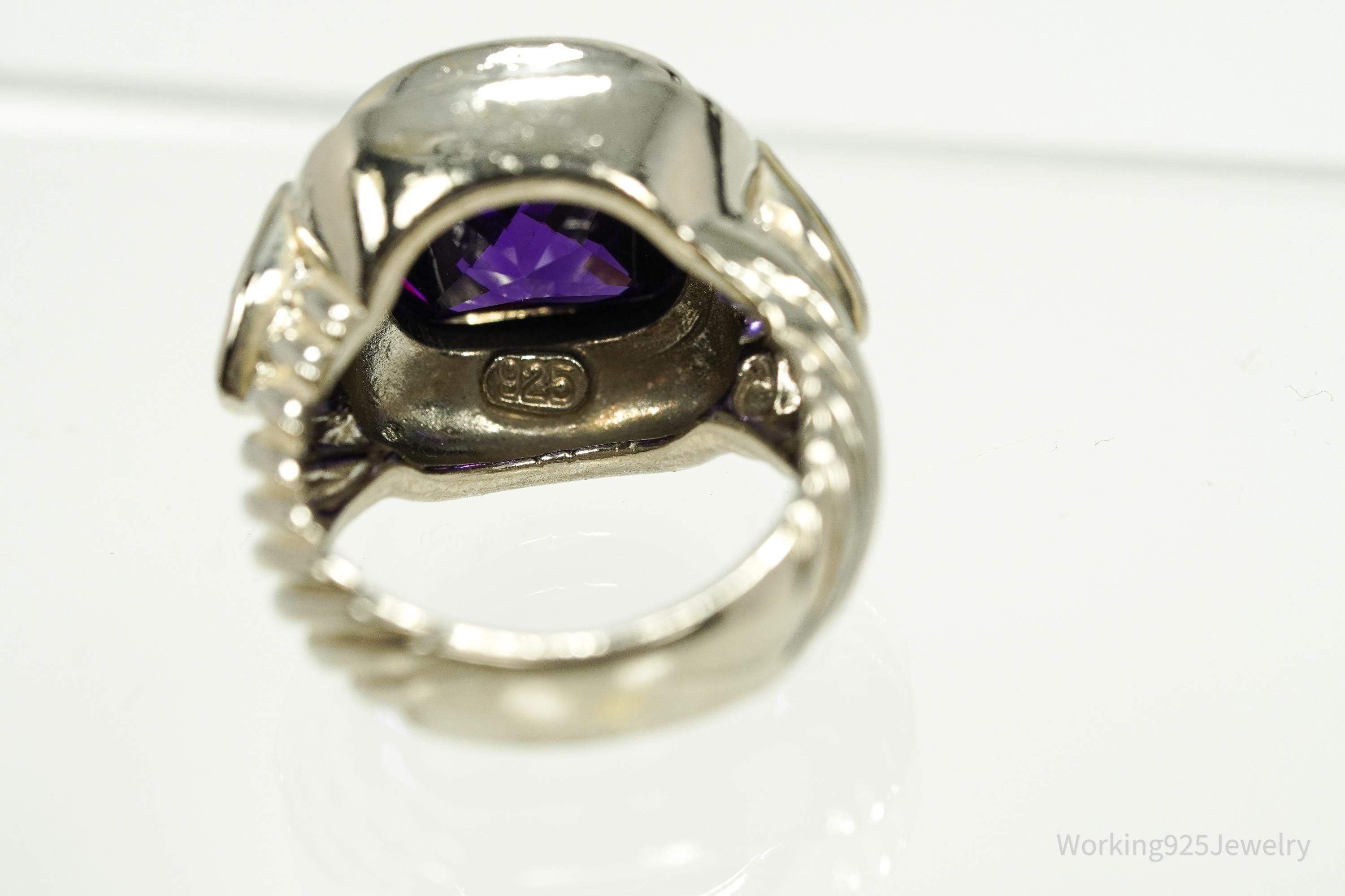 Vintage Purple Amethyst Sterling Silver Ring - Size 7.25