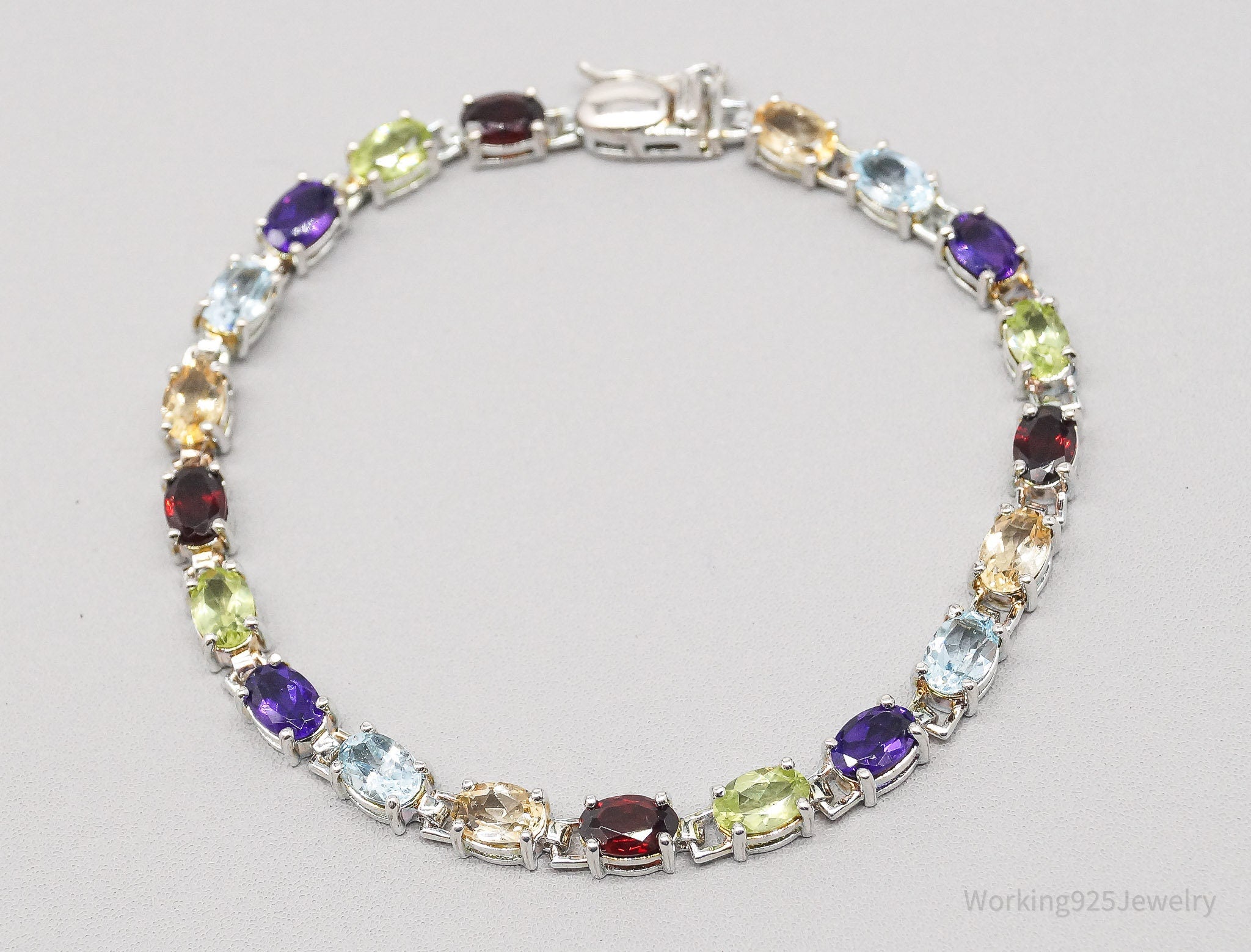 Vintage Designer Ross Simons Multi Gemstone Sterling Silver Bracelet