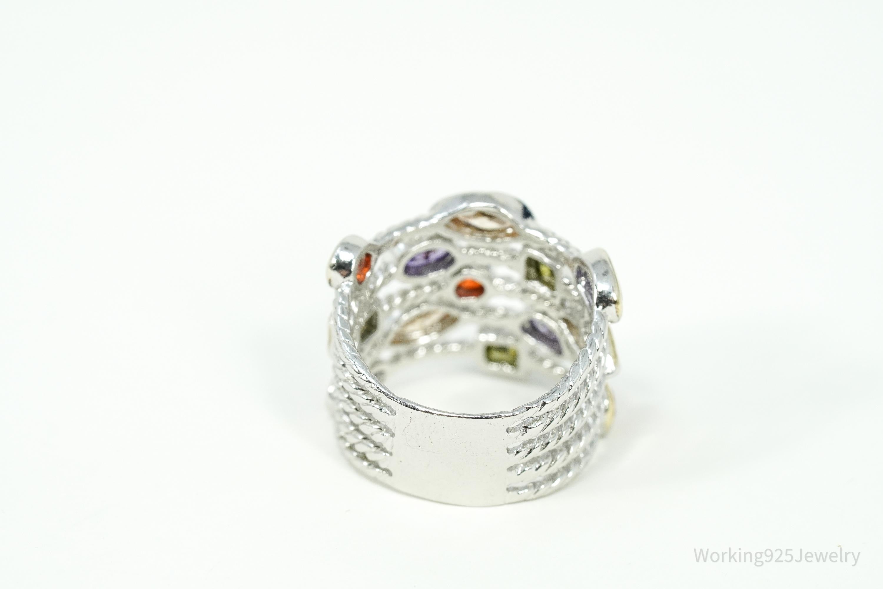 Multi Gemstone Gold Vermeil & Sterling Silver Cable Band Confetti Ring - Size 6.25