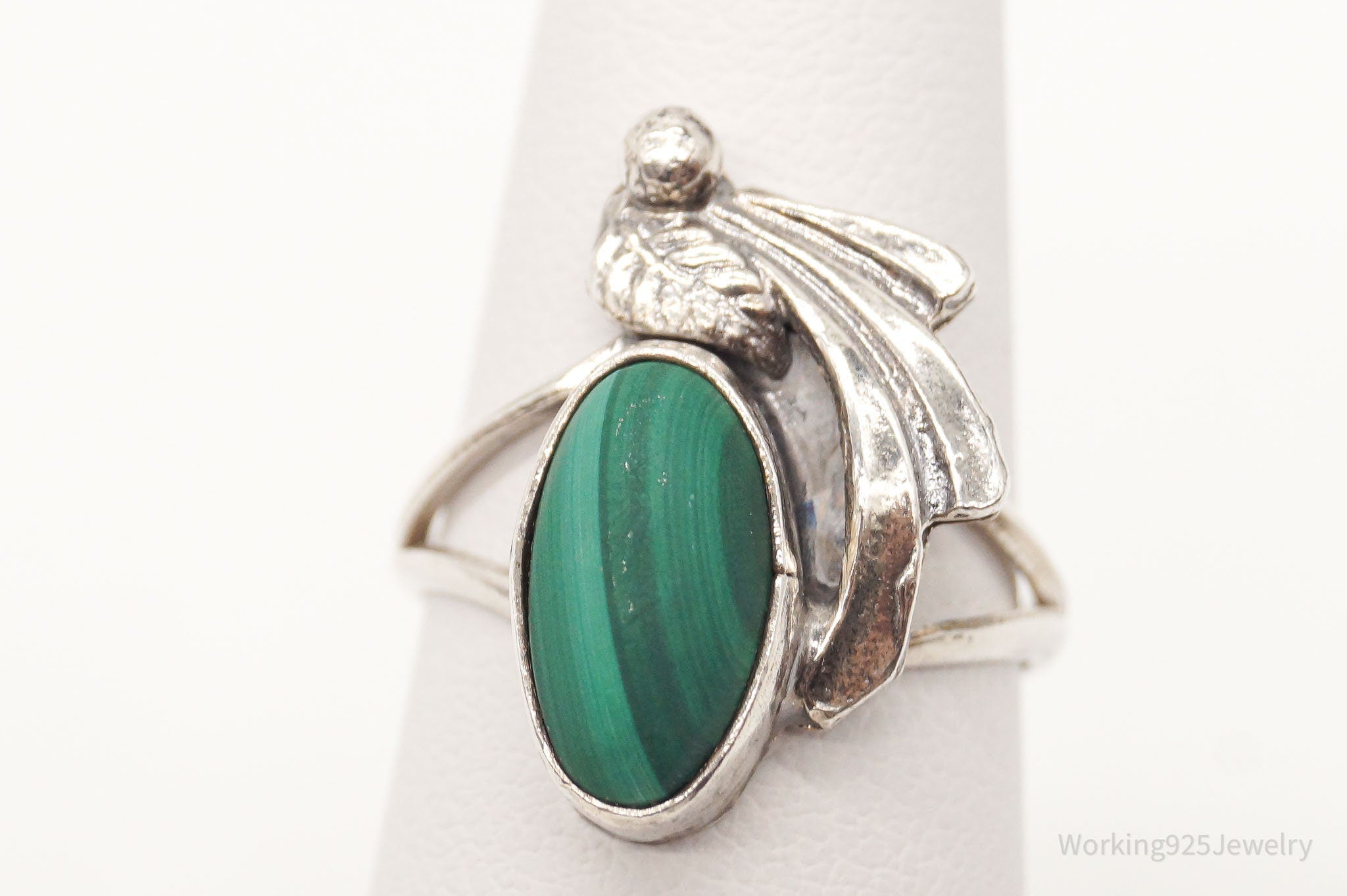 Vintage Native American Malachite Silver Ring - Size 5.25