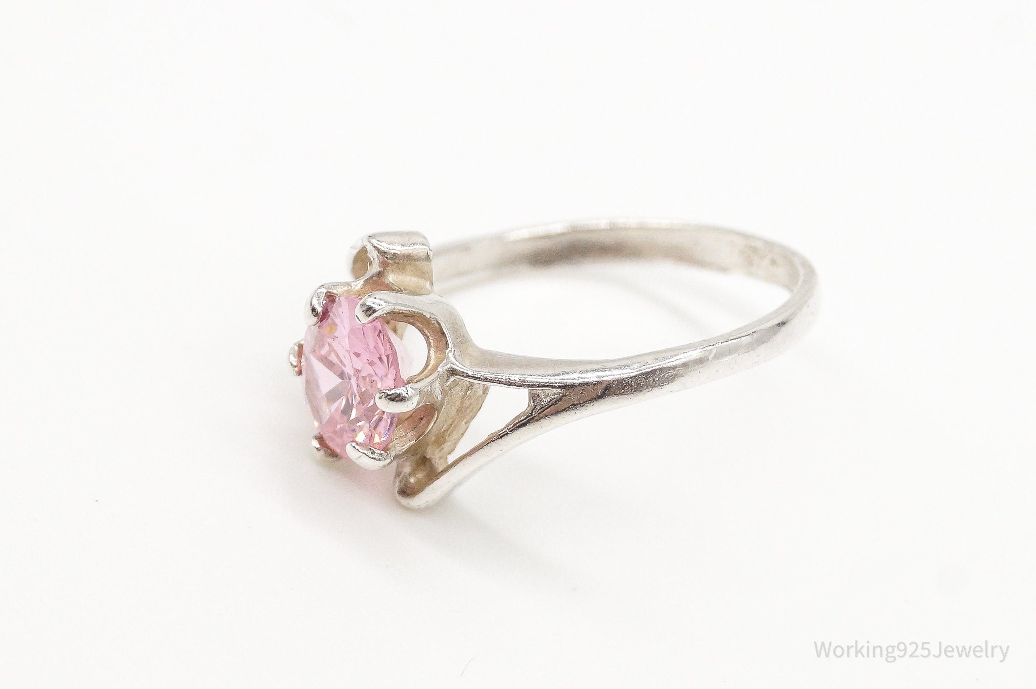 Vintage Pink Cubic Zirconia Sterling Silver Ring - Size 6