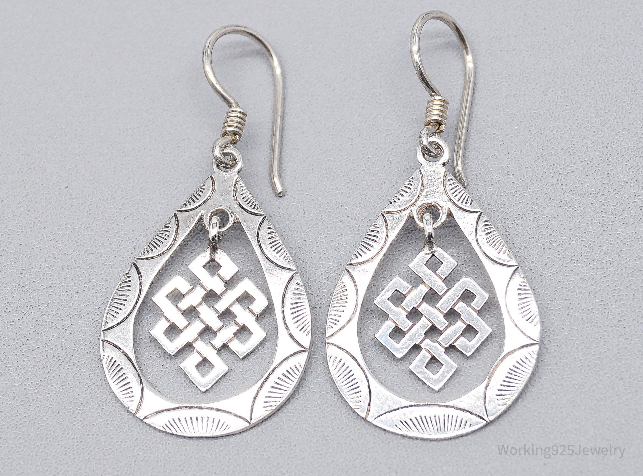 Vintage Eternal Endless Knot Sterling Silver Earrings