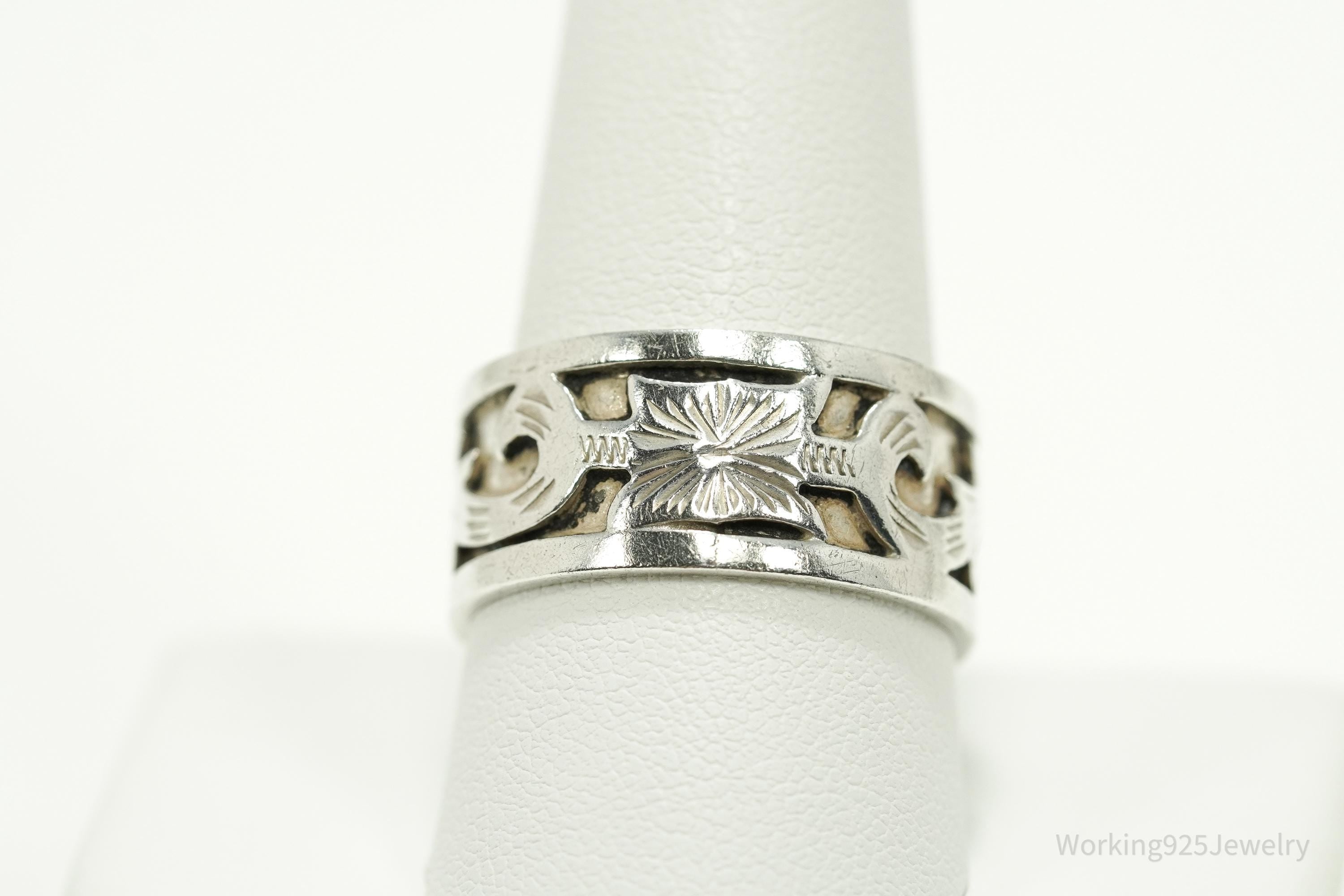Vintage Mexican Style Sterling Silver Band Ring - Size 10