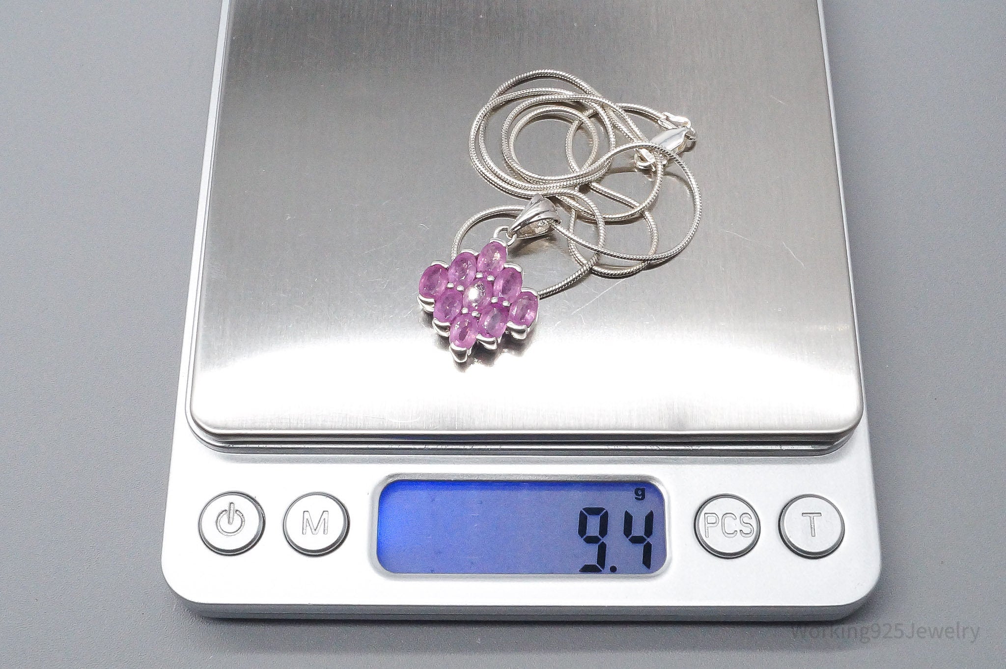 Vintage Pink Sapphire Sterling Silver Chain Necklace 18"