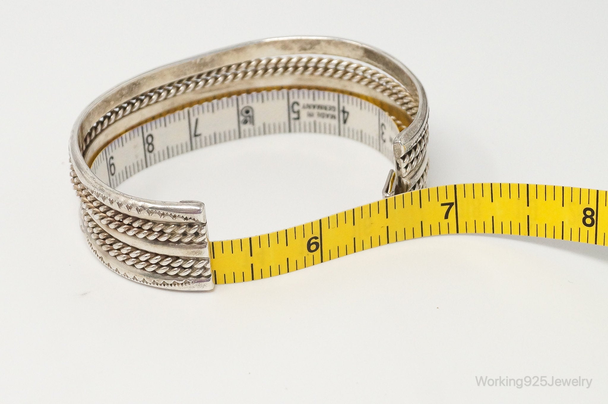 Vintage Native American Tahe Sterling Silver Rope Cable Cuff Bracelet