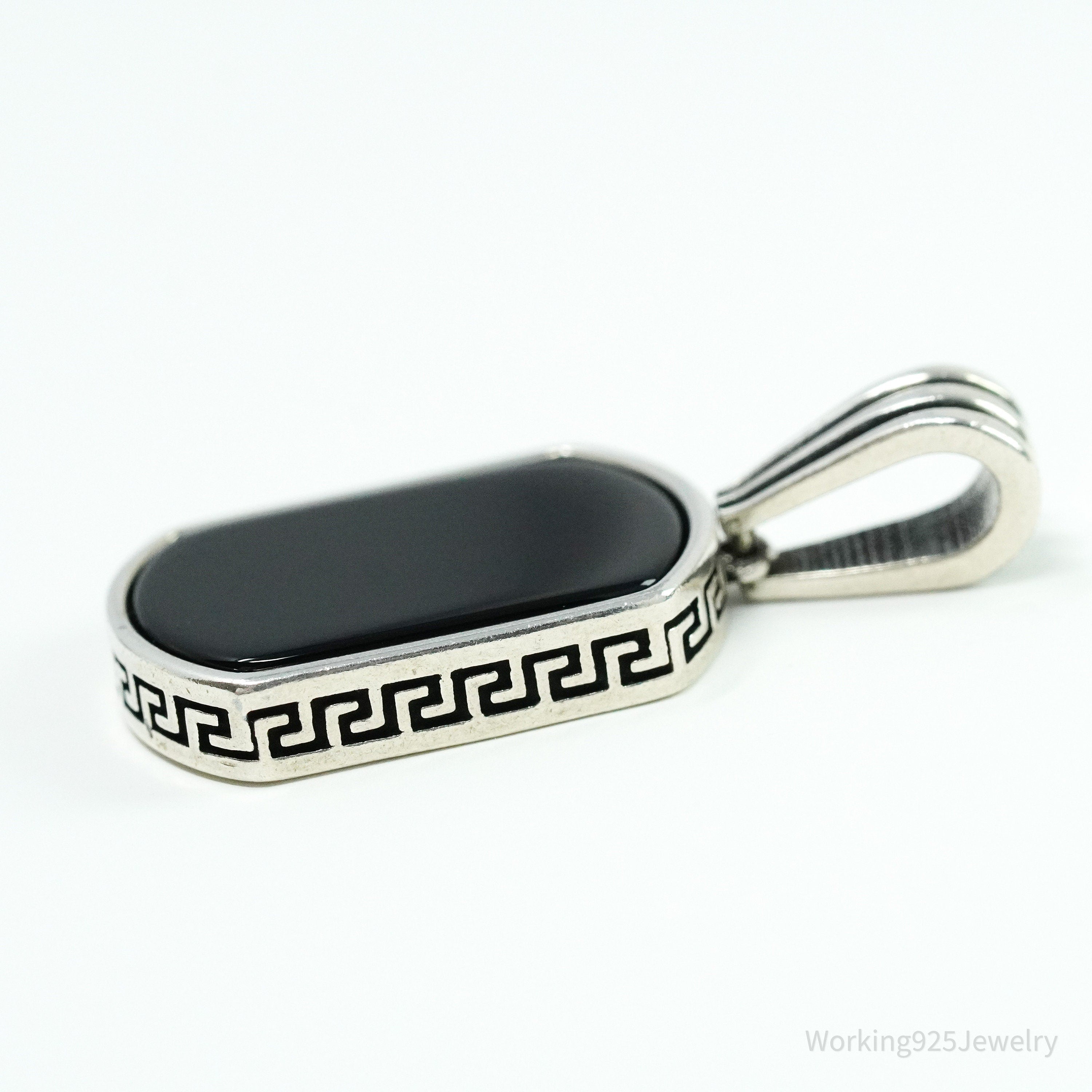 Vintage BS Black Onyx Sterling Silver Necklace Pendant