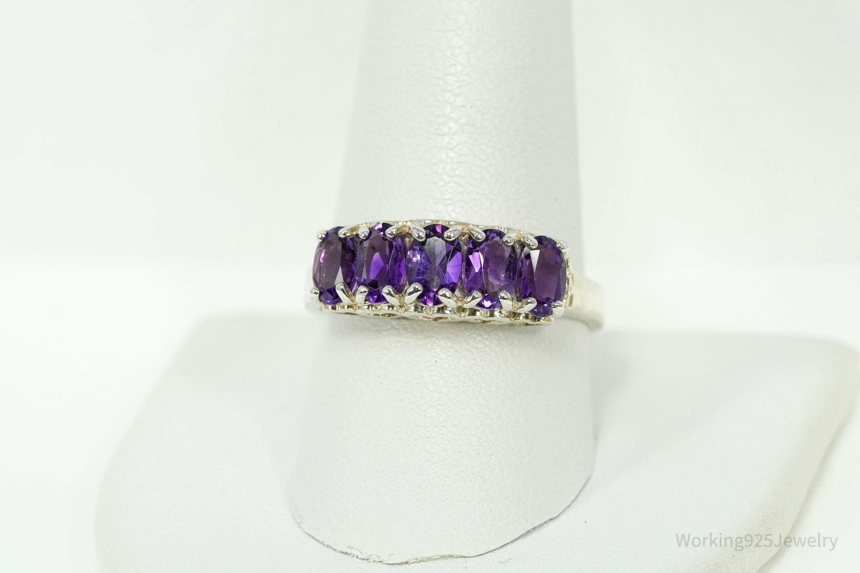 Vintage Amethyst Sterling Silver Ring - Size 9.75