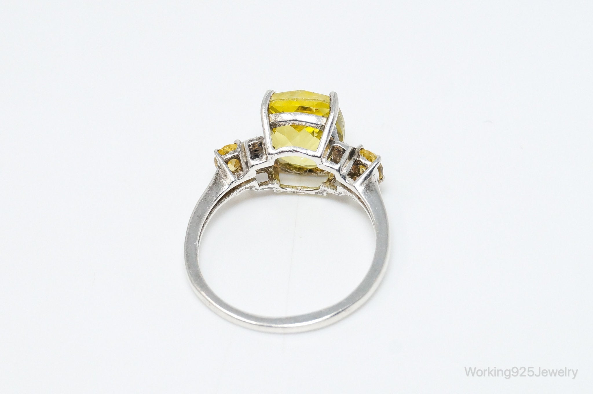 Vintage Lemon Quartz Yellow Cubic Zirconia Sterling Silver Ring - Size 7