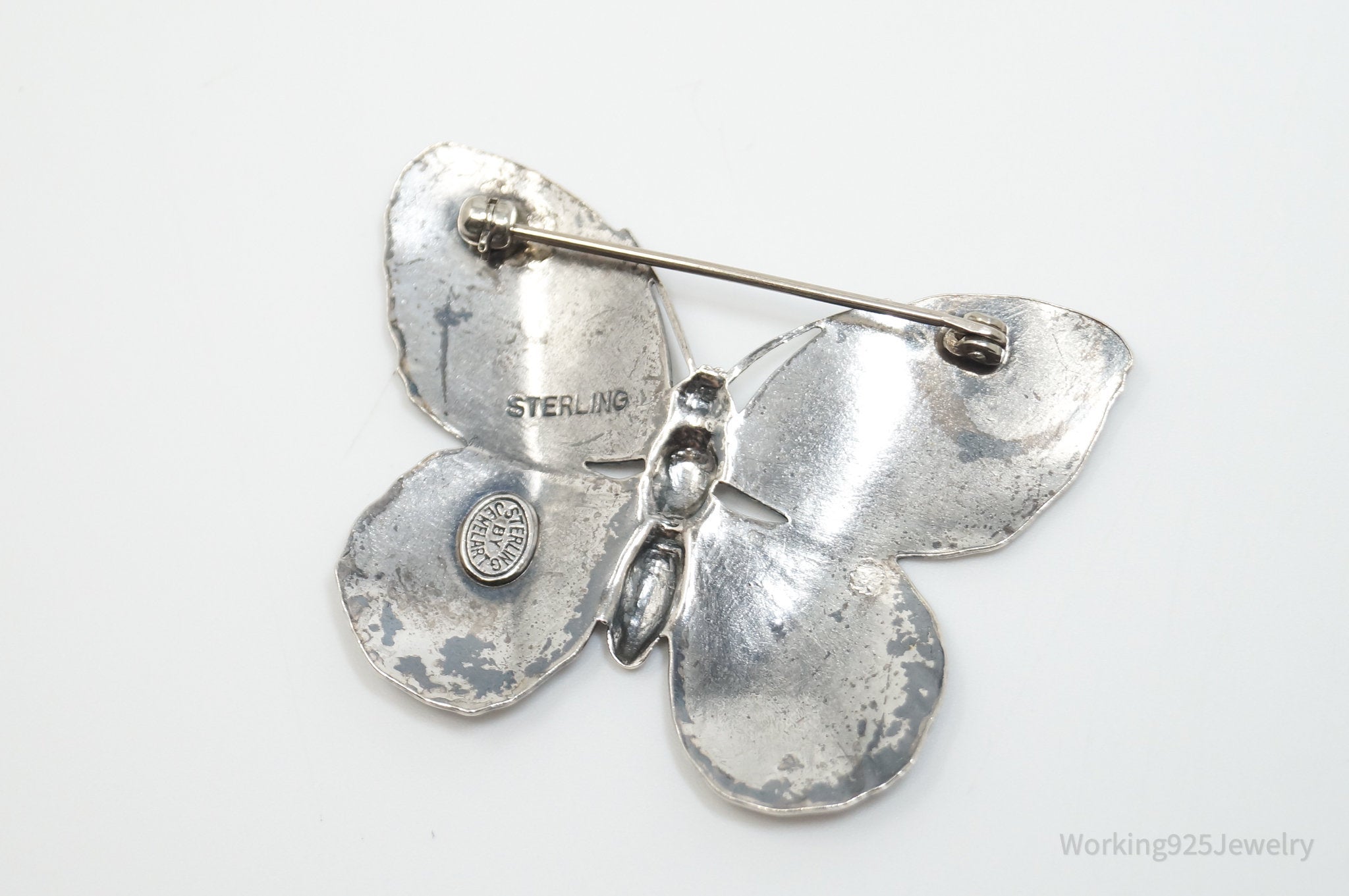 Vintage Designer JewelArt Large Butterfly Sterling Silver Brooch Pin