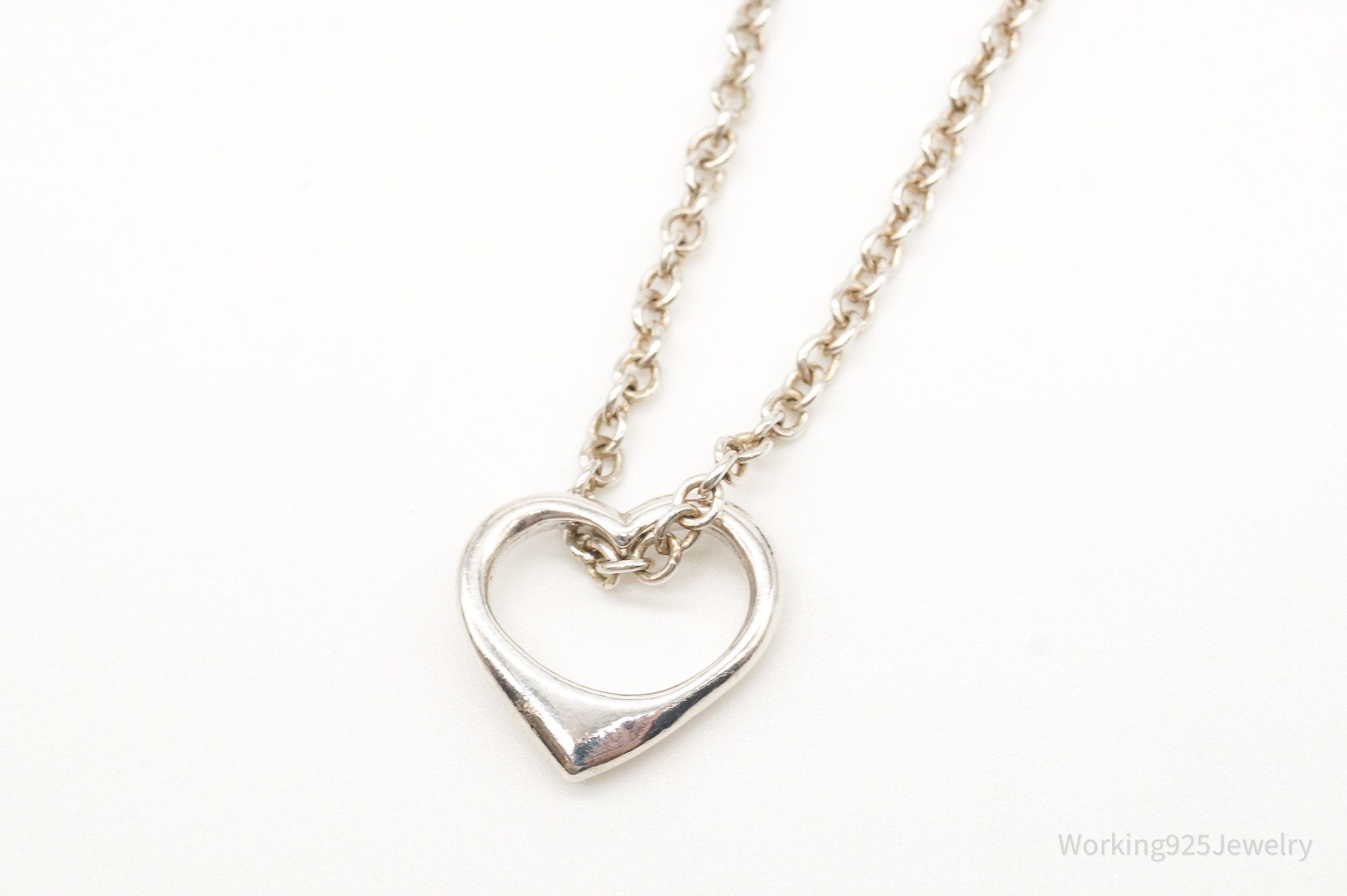 Vintage Open Heart Sterling Silver Chain Necklace